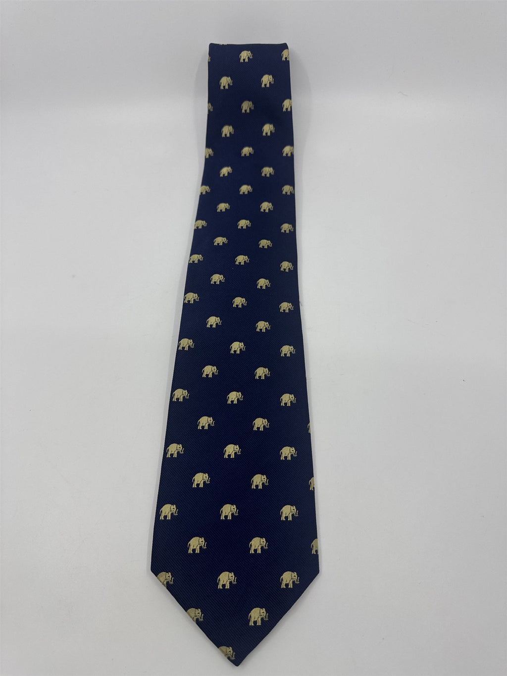 Banana Republic Blue Neck Tie With Gold Elephants