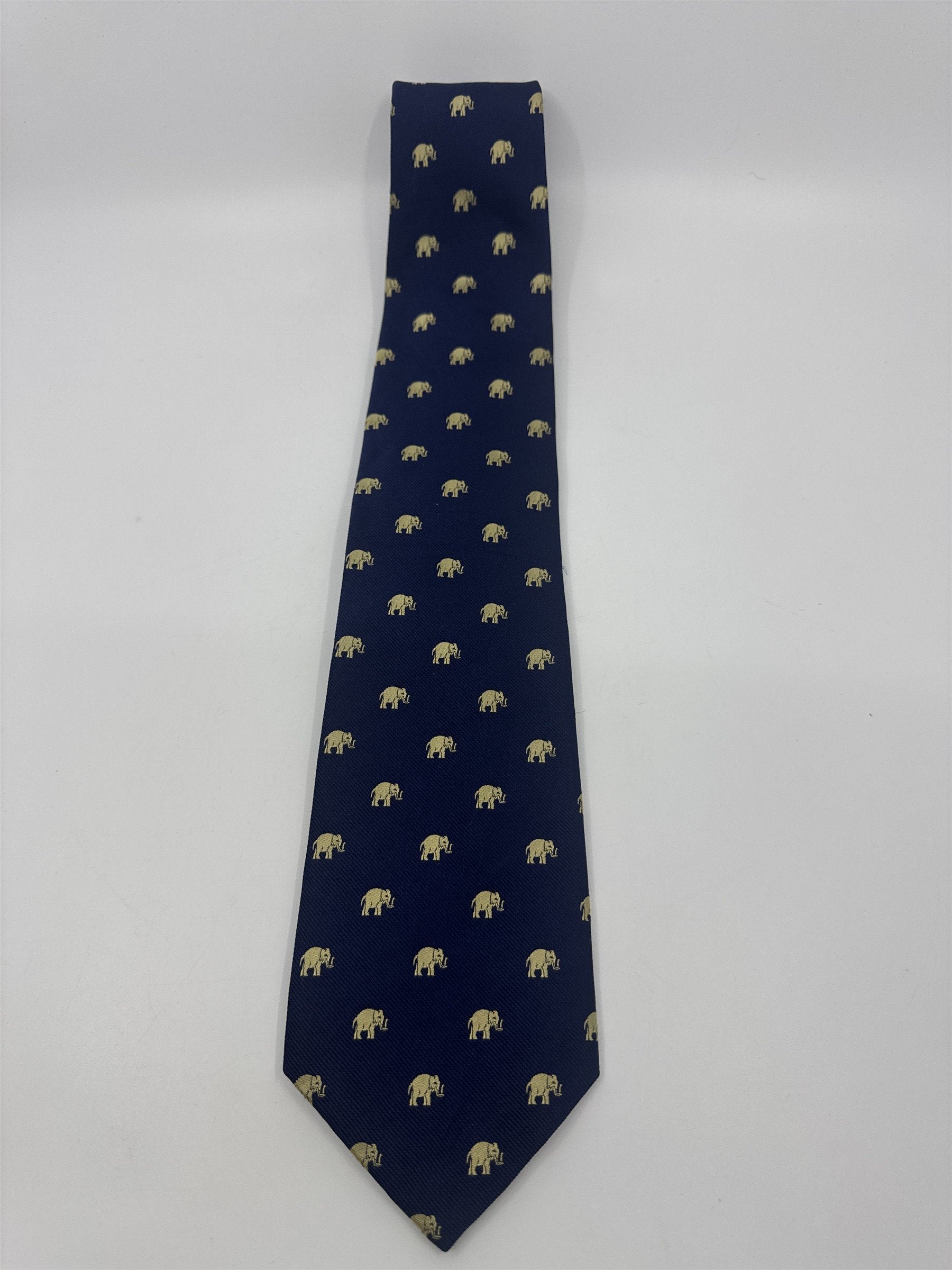 Banana Republic Blue Neck Tie With Gold Elephants