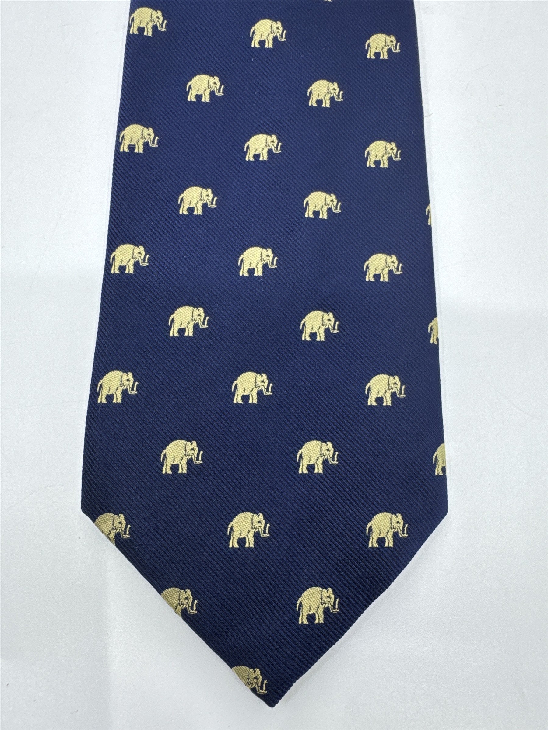 Banana Republic Blue Neck Tie With Gold Elephants
