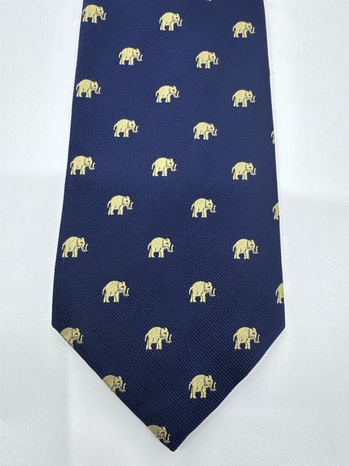 Banana Republic Blue Neck Tie With Gold Elephants