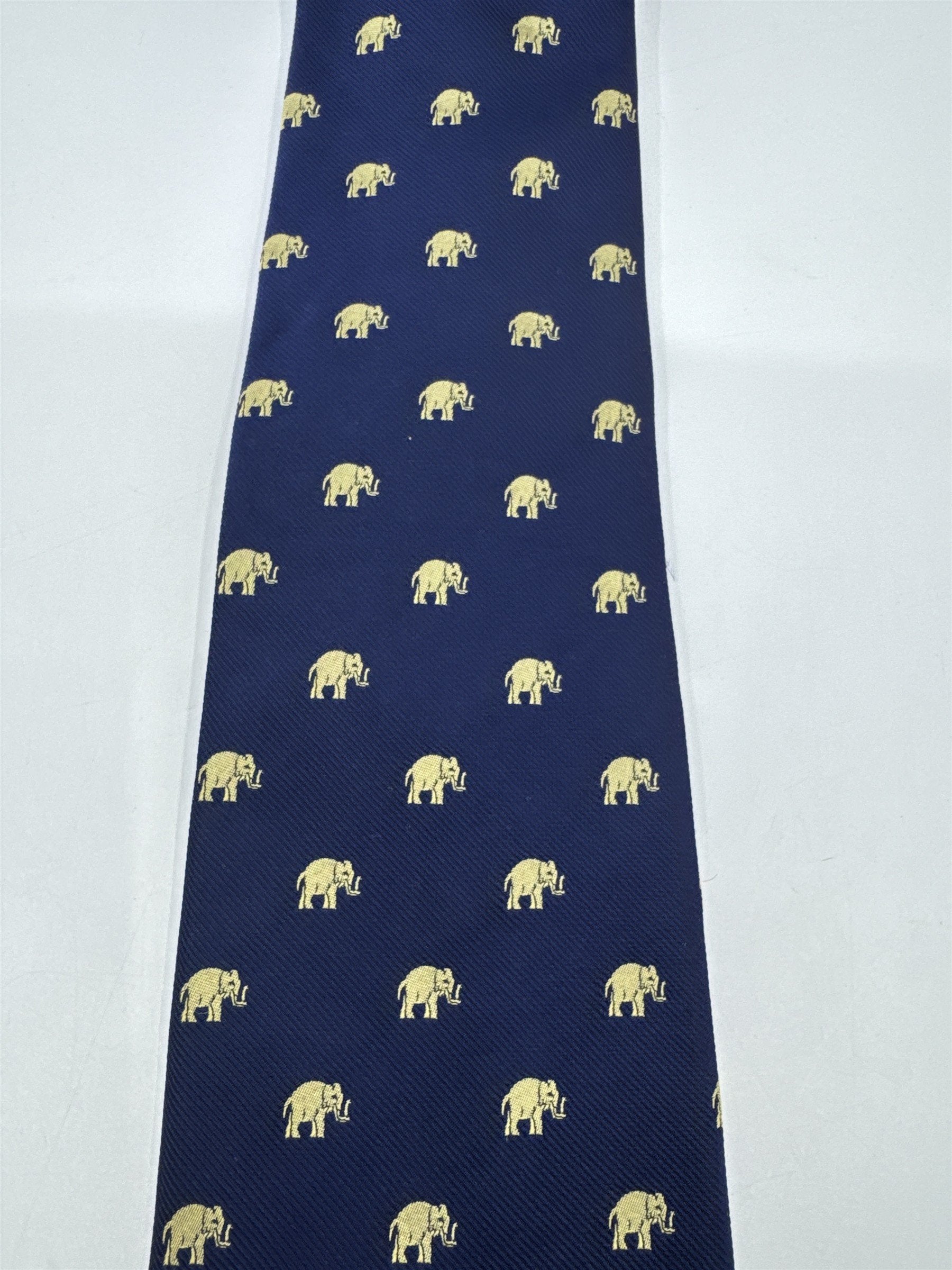 Banana Republic Blue Neck Tie With Gold Elephants