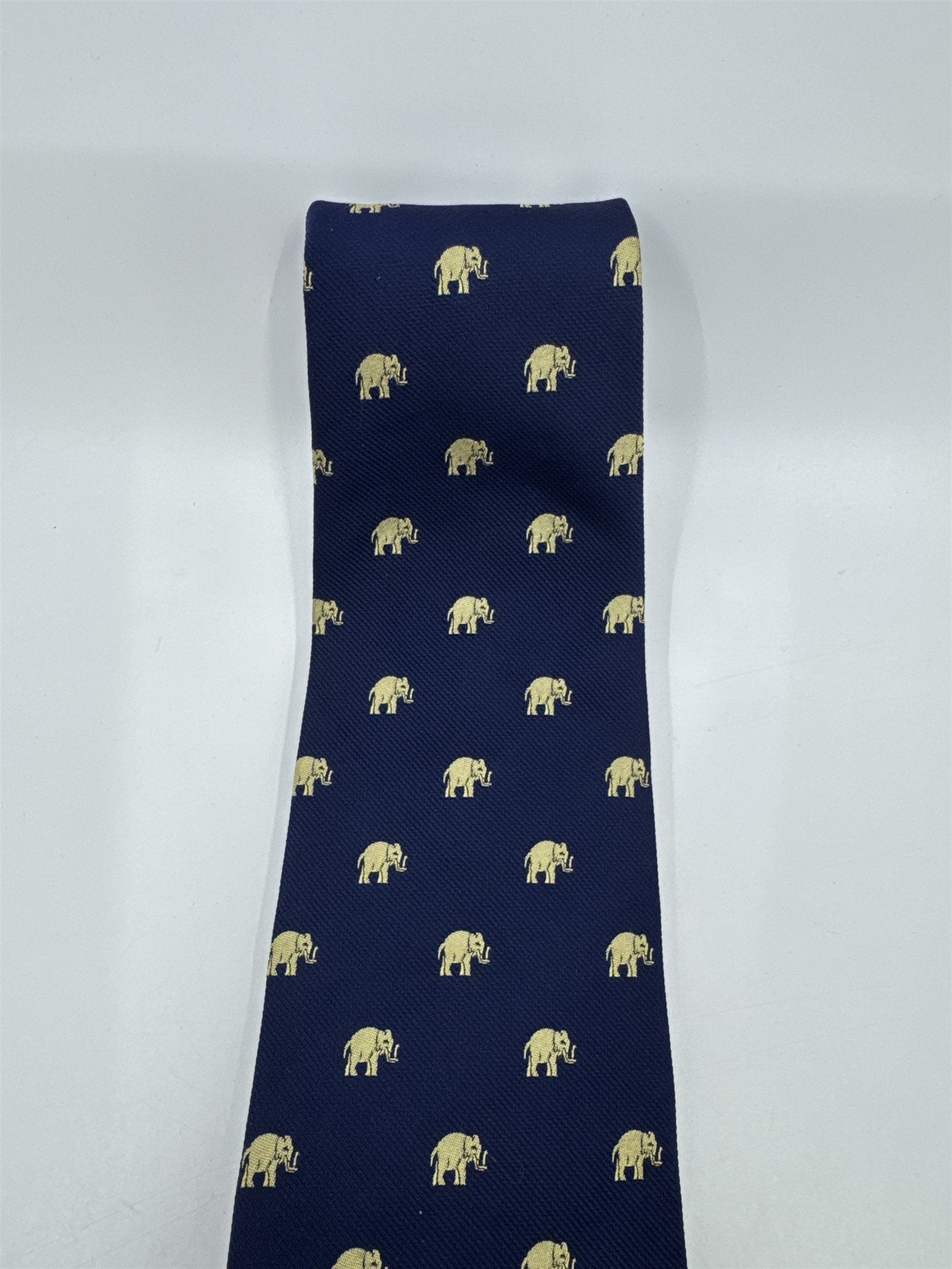 Banana Republic Blue Neck Tie With Gold Elephants