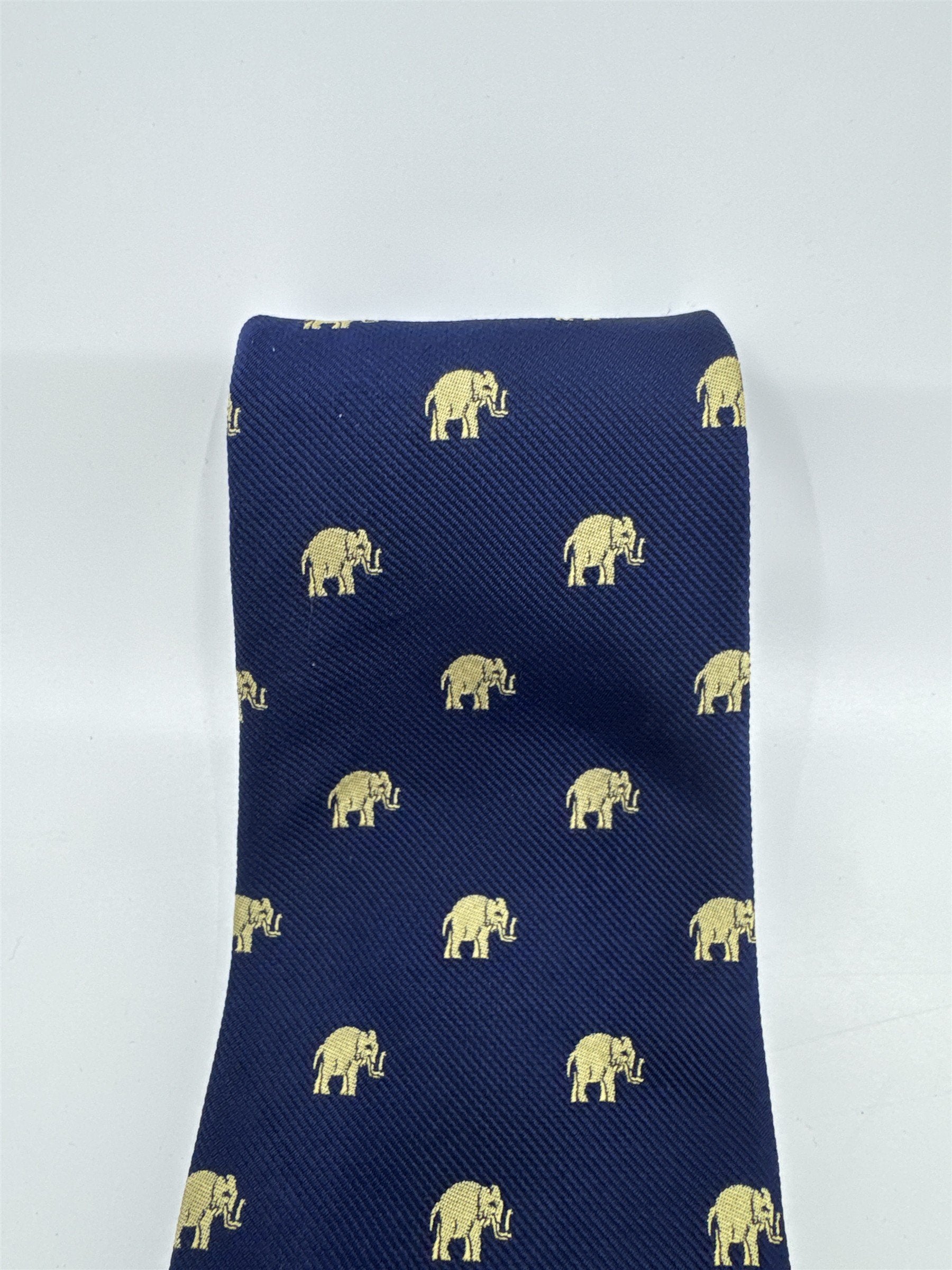 Banana Republic Blue Neck Tie With Gold Elephants