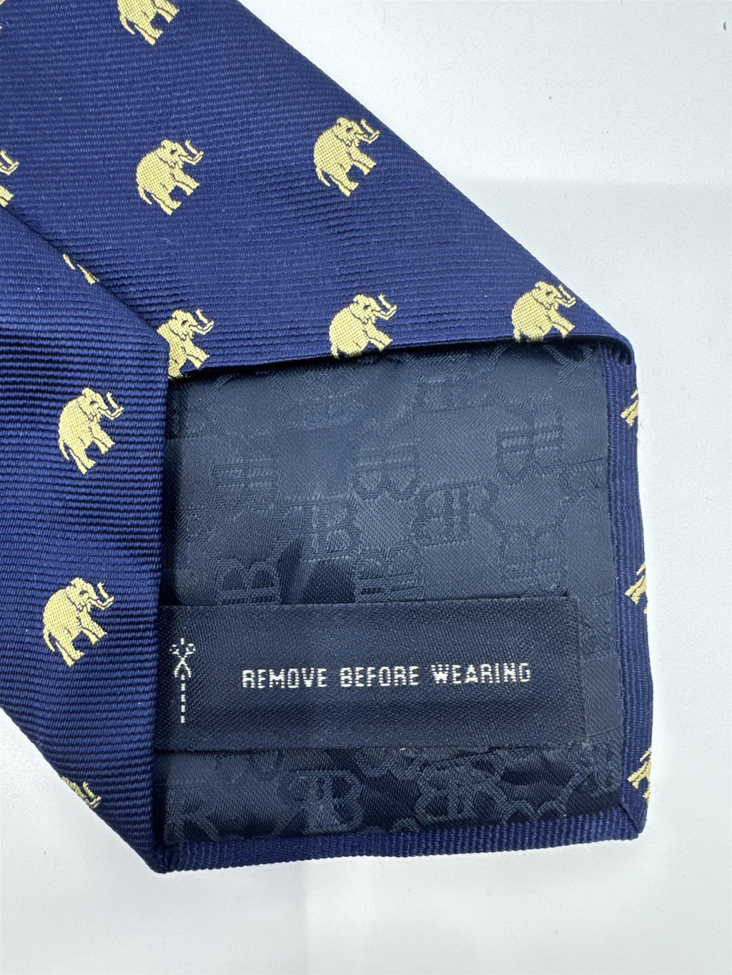 Banana Republic Blue Neck Tie With Gold Elephants