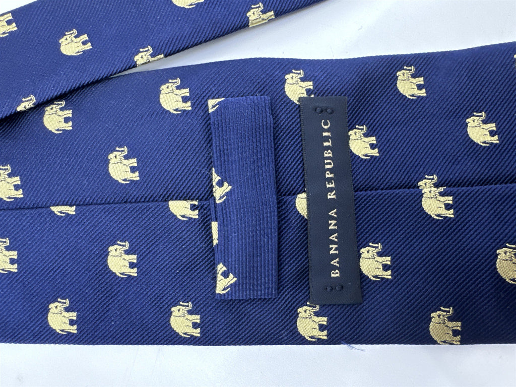 Banana Republic Blue Neck Tie With Gold Elephants