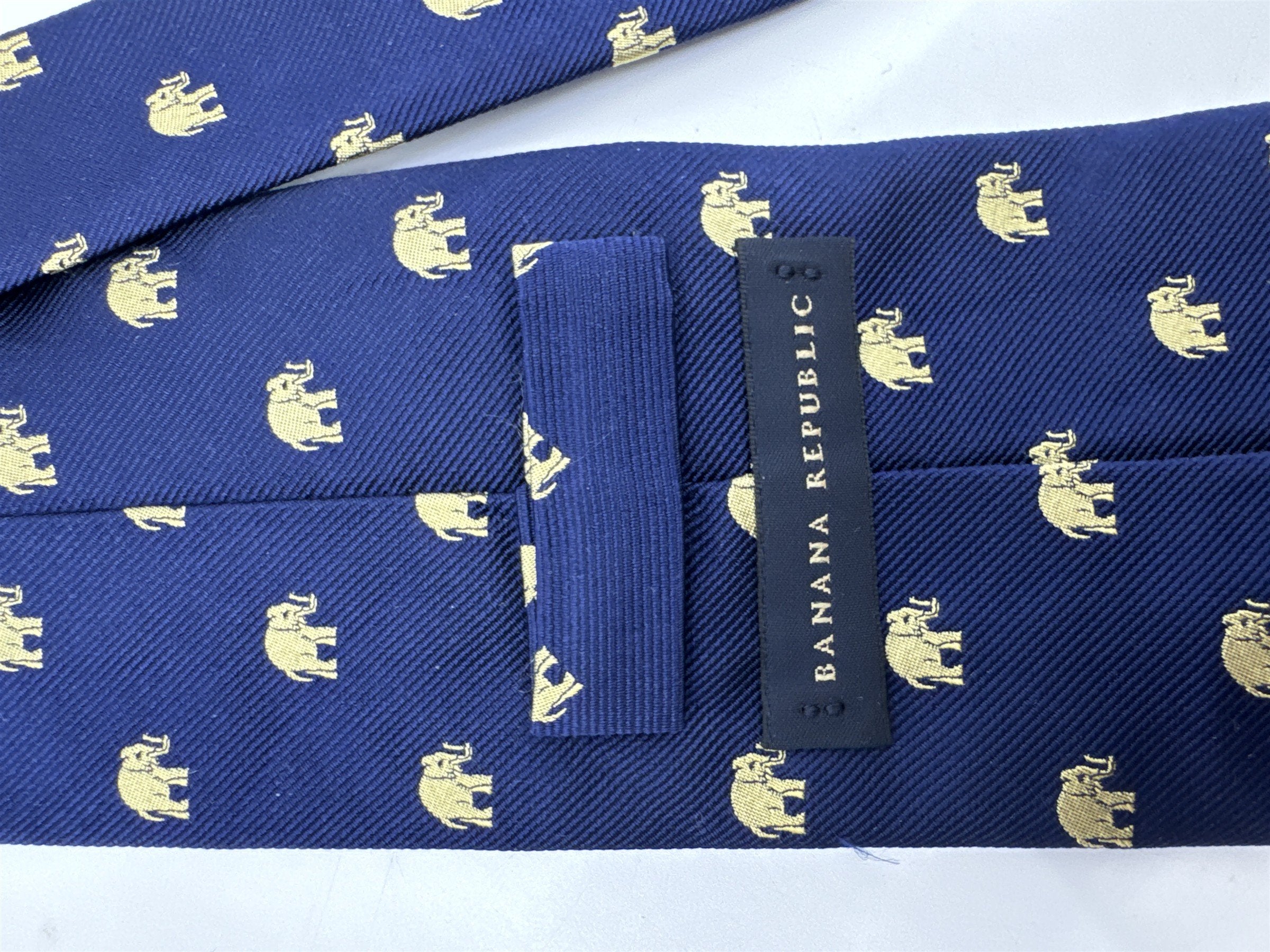 Banana Republic Blue Neck Tie With Gold Elephants