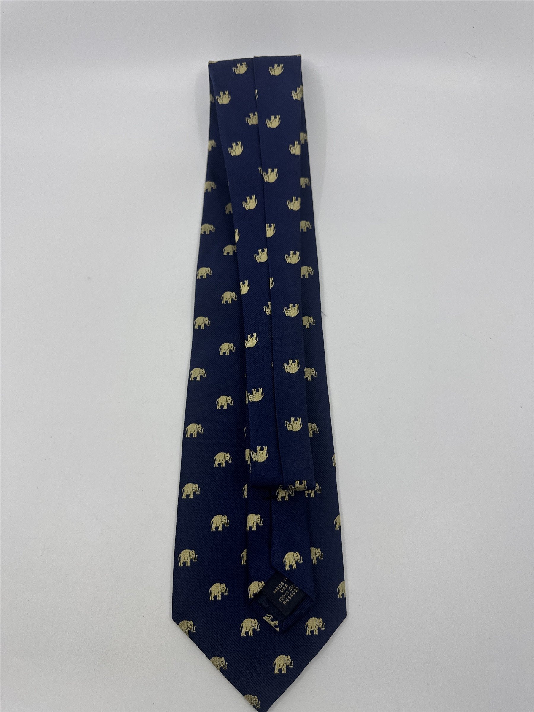 Banana Republic Blue Neck Tie With Gold Elephants
