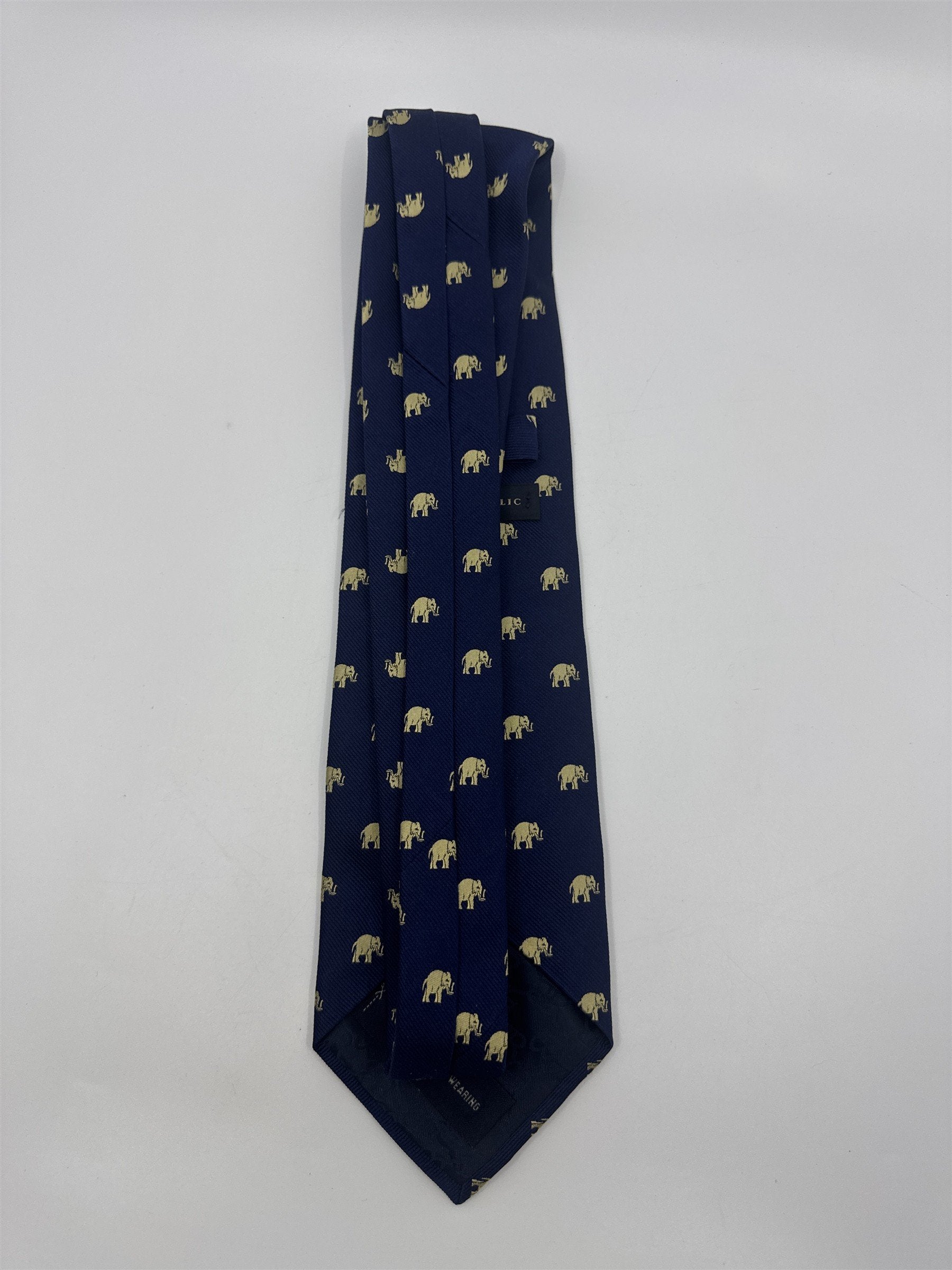Banana Republic Blue Neck Tie With Gold Elephants