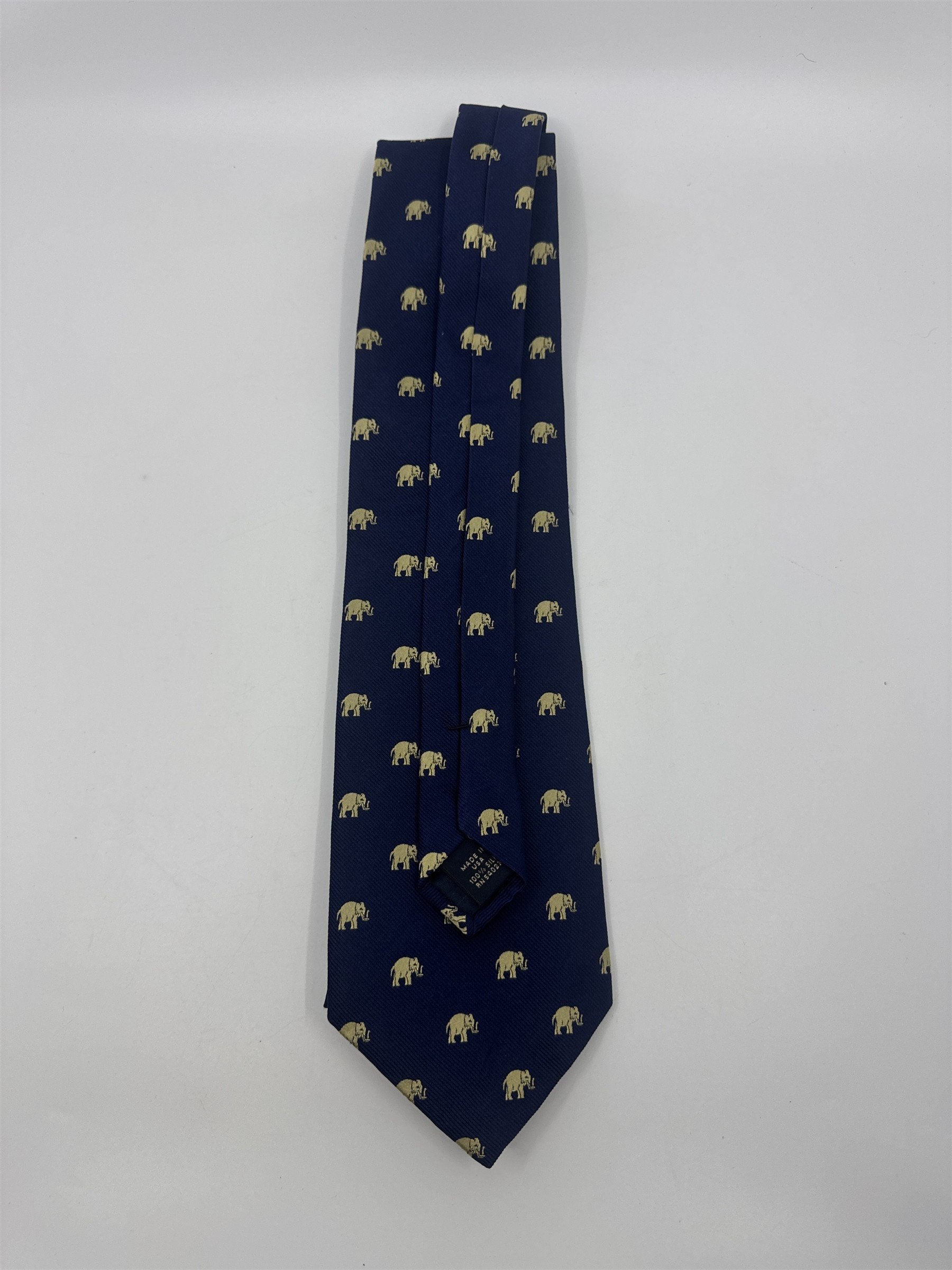 Banana Republic Blue Neck Tie With Gold Elephants