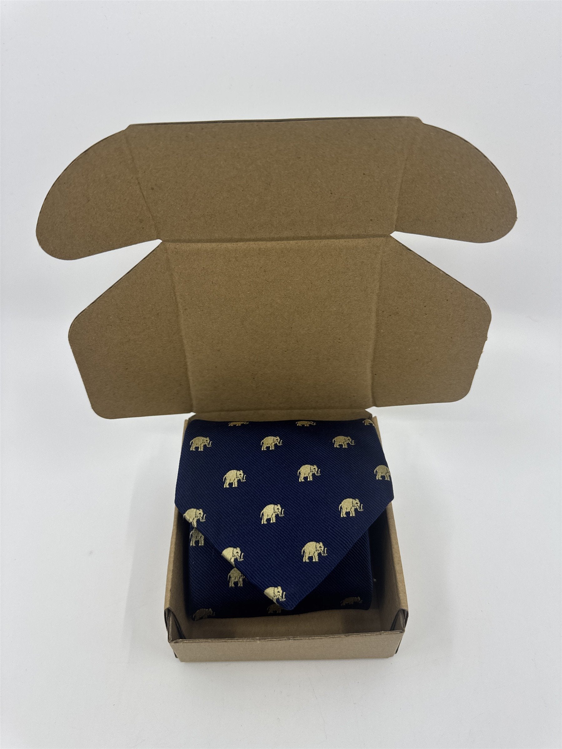 Banana Republic Blue Neck Tie With Gold Elephants