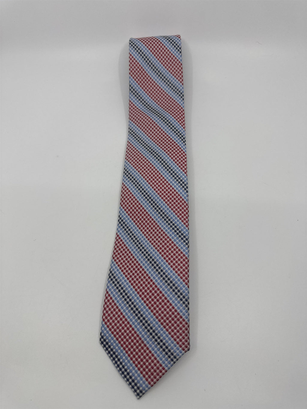 The Tie Bar Red, White, Blue and Black Striped/Pattern Men's Neck Tie