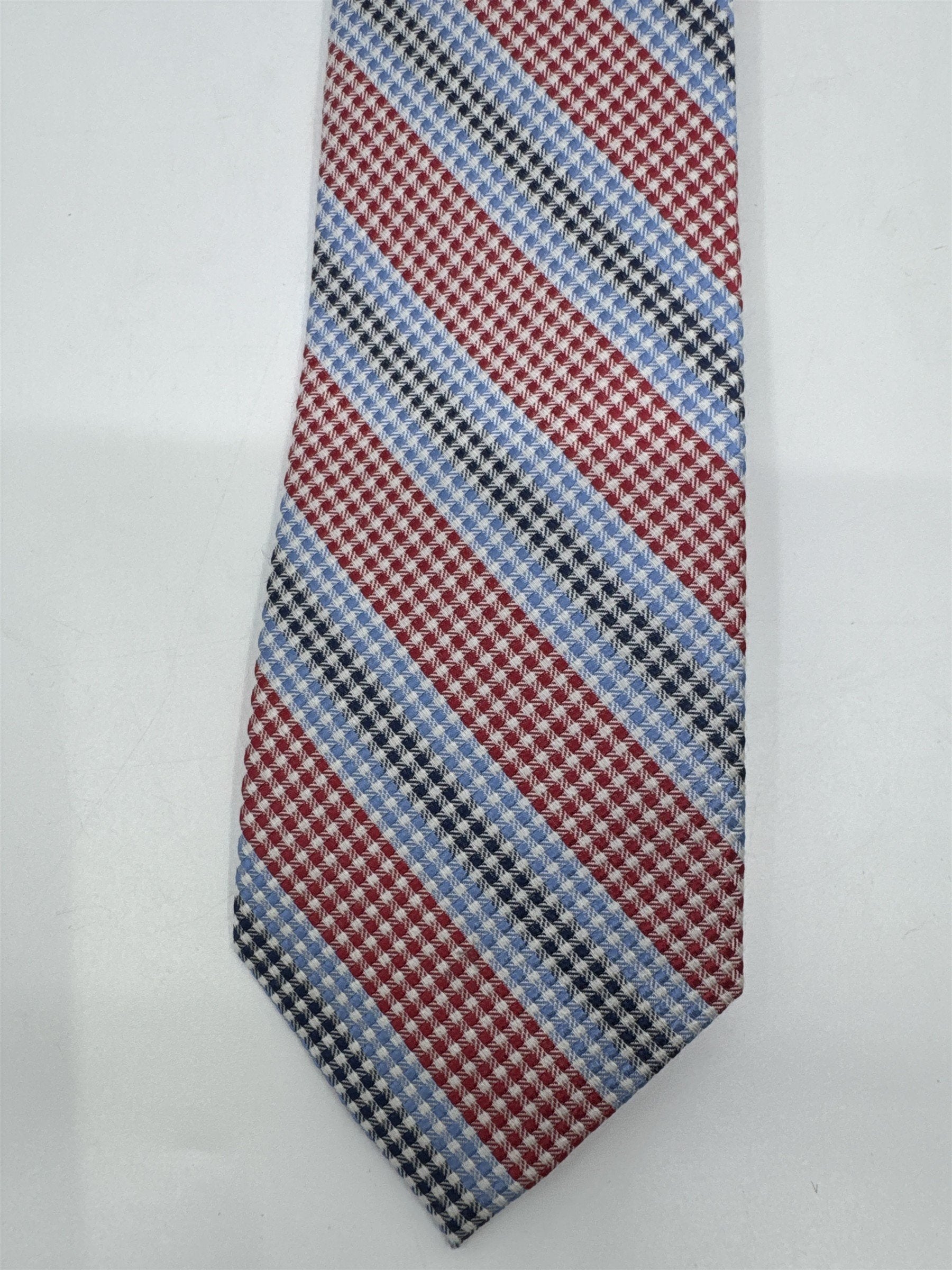 The Tie Bar Red, White, Blue and Black Striped/Pattern Men's Neck Tie