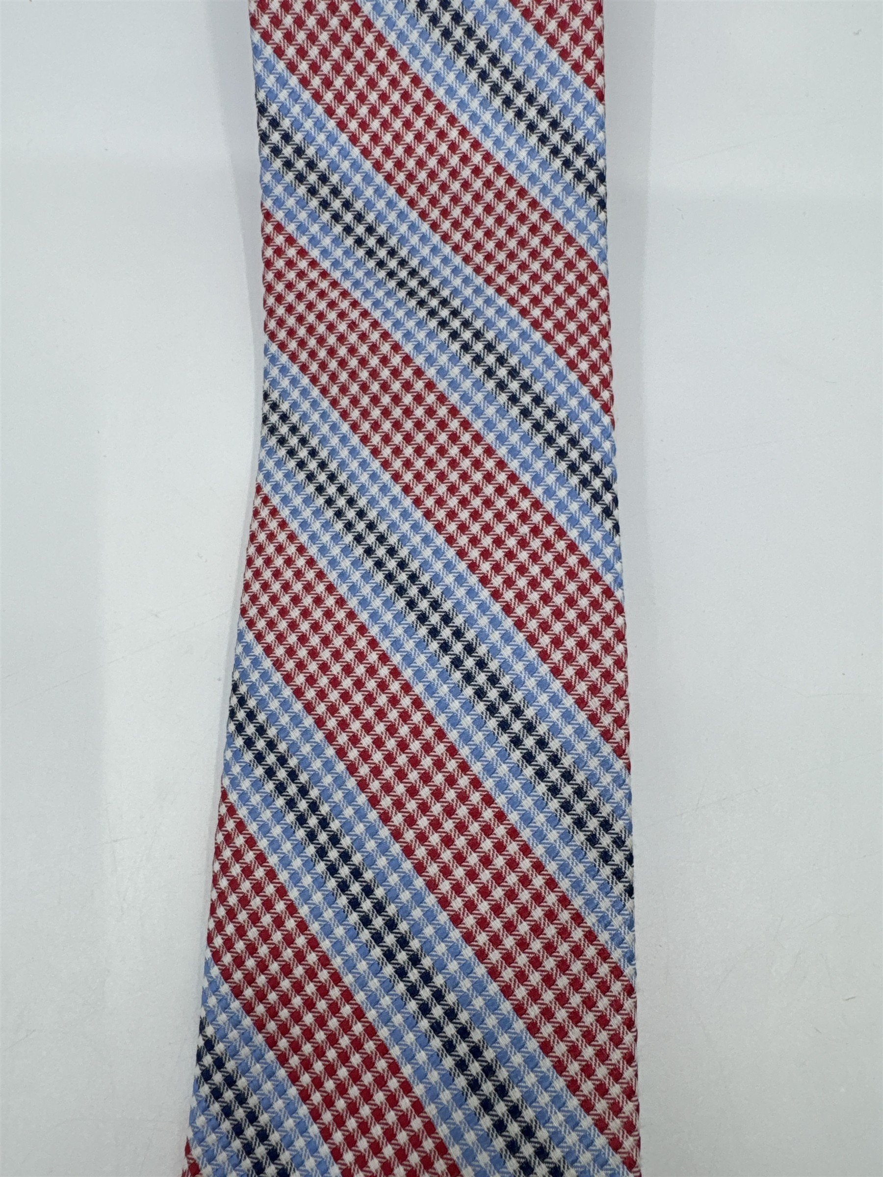 The Tie Bar Red, White, Blue and Black Striped/Pattern Men's Neck Tie