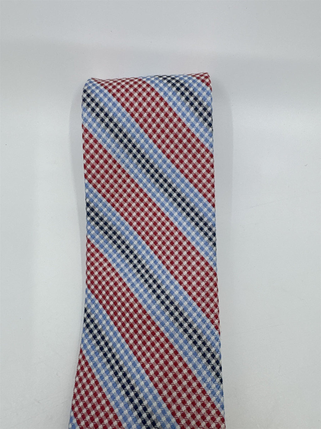 The Tie Bar Red, White, Blue and Black Striped/Pattern Men's Neck Tie