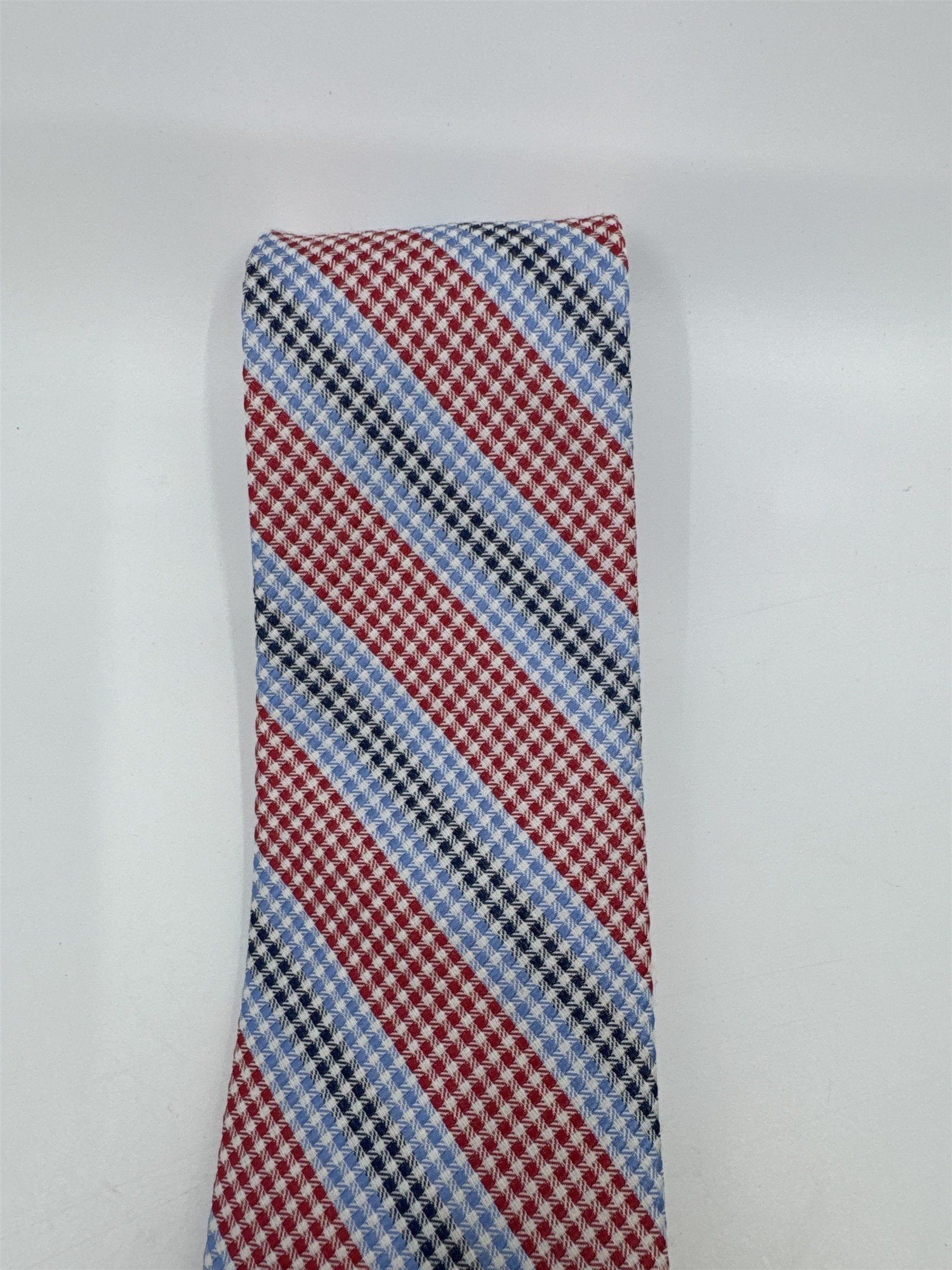 The Tie Bar Red, White, Blue and Black Striped/Pattern Men's Neck Tie