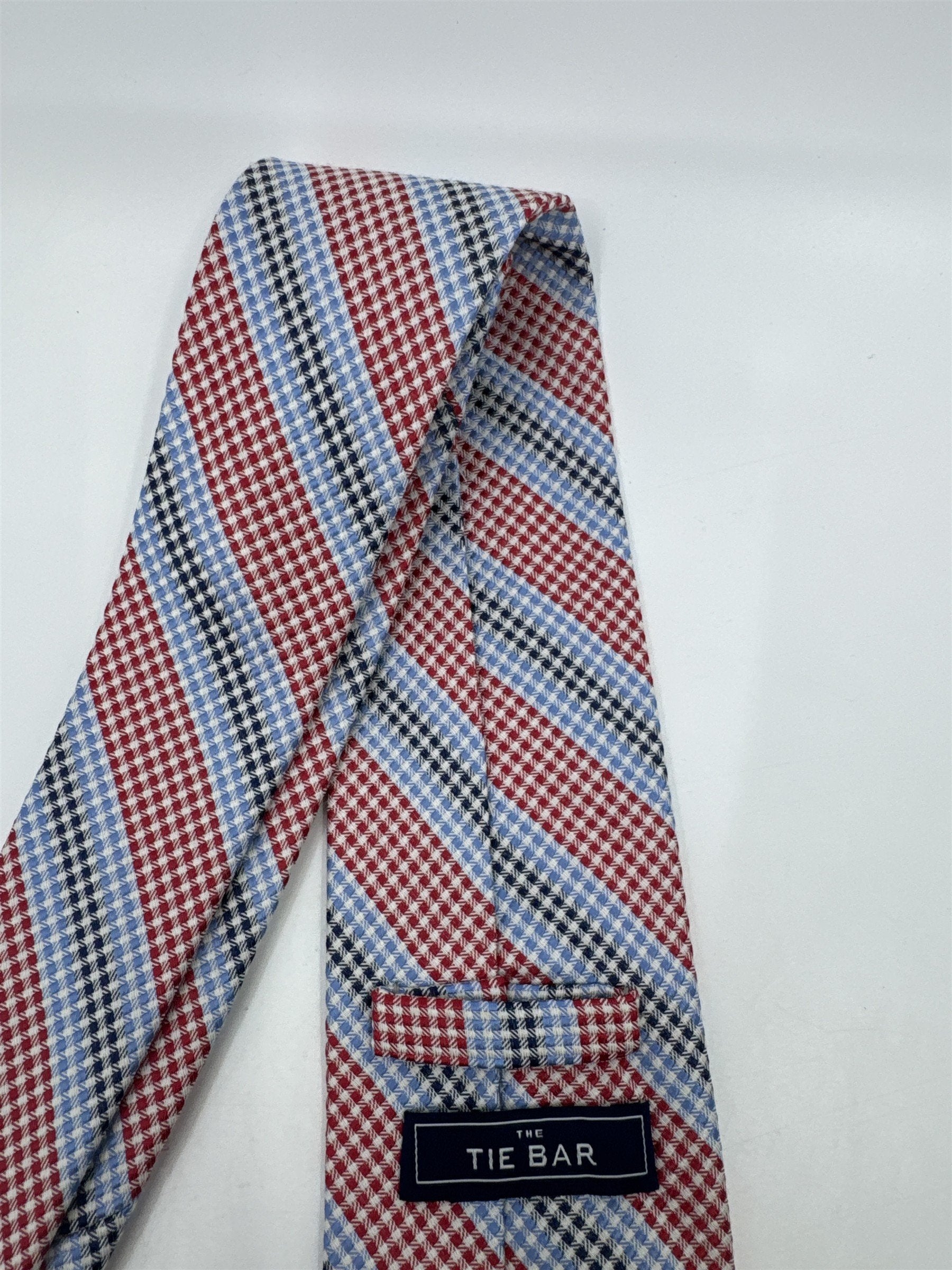 The Tie Bar Red, White, Blue and Black Striped/Pattern Men's Neck Tie