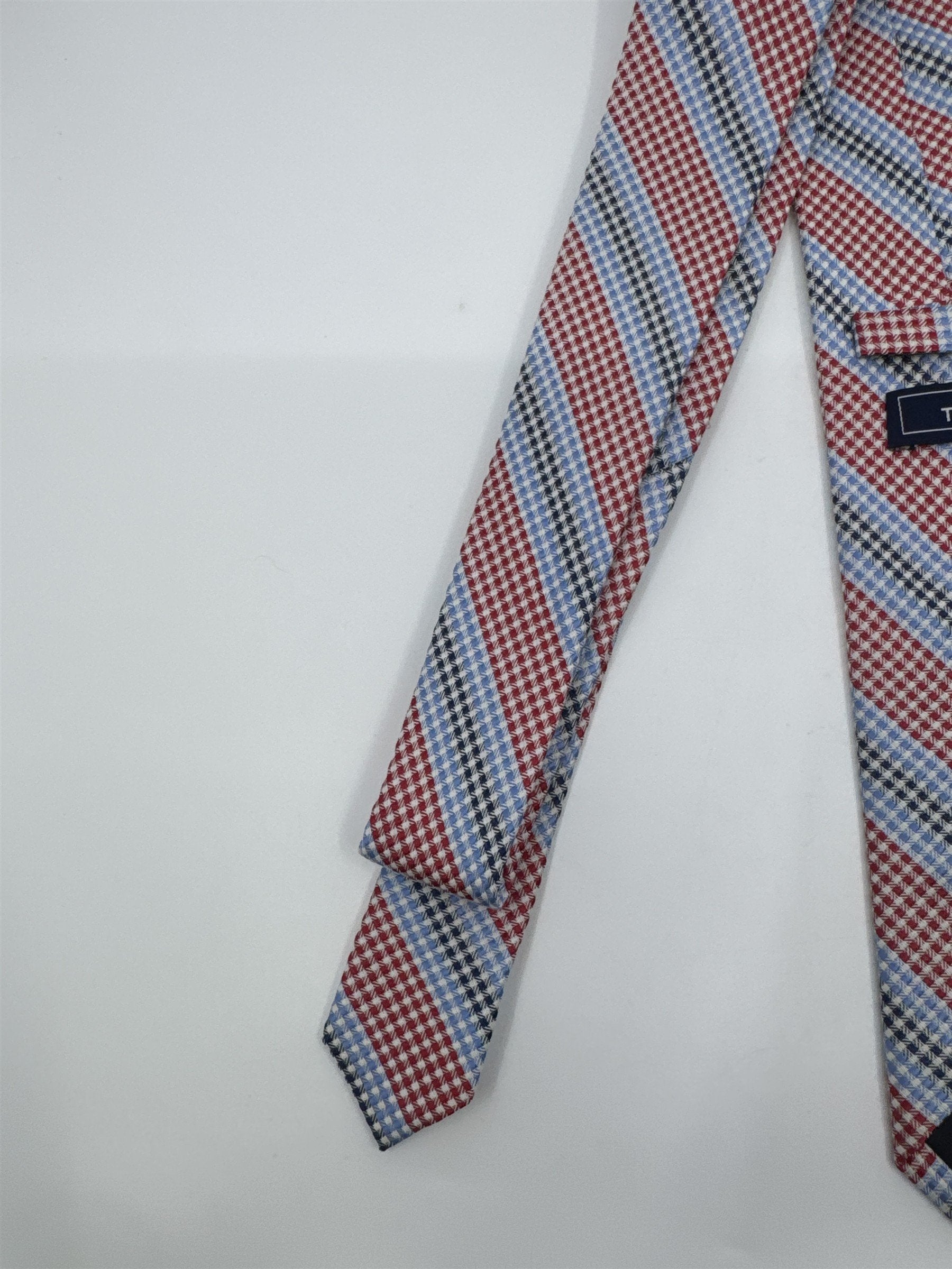 The Tie Bar Red, White, Blue and Black Striped/Pattern Men's Neck Tie