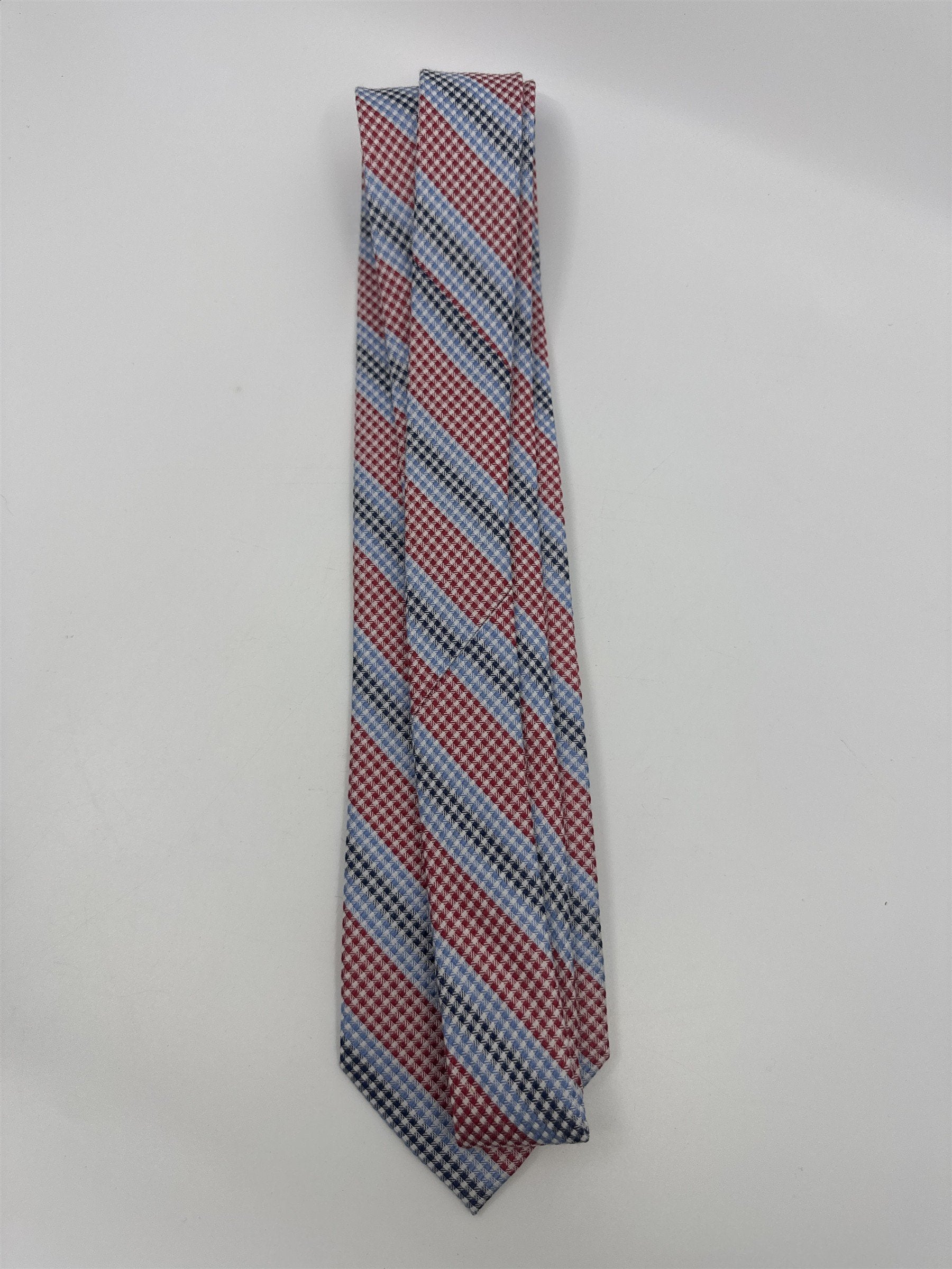 The Tie Bar Red, White, Blue and Black Striped/Pattern Men's Neck Tie