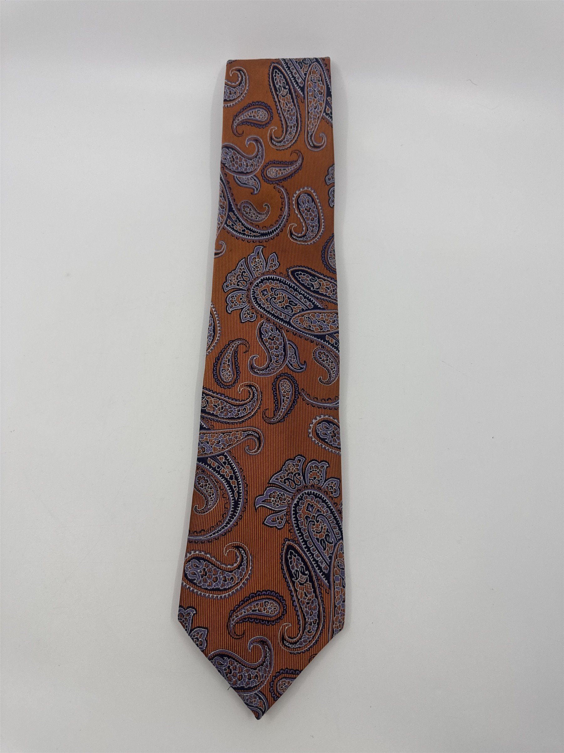 Jake Ross Orange and Blue Paisley Pattern Men's Neck Tie