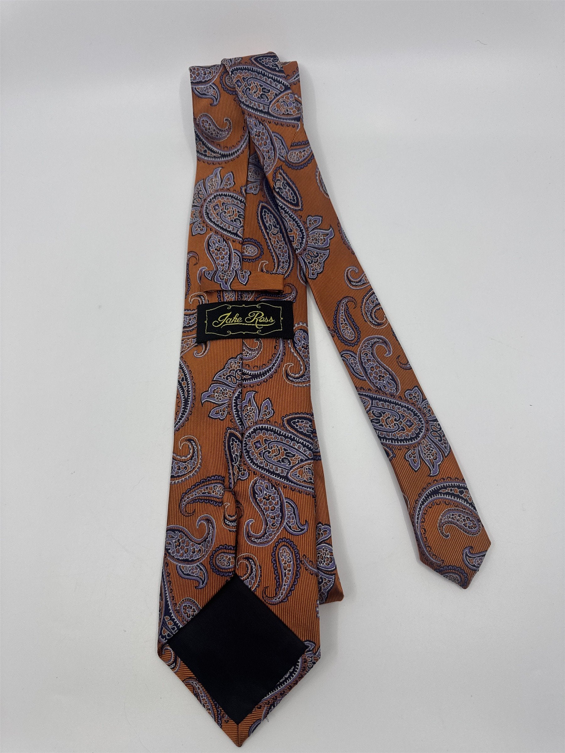 Jake Ross Orange and Blue Paisley Pattern Men's Neck Tie