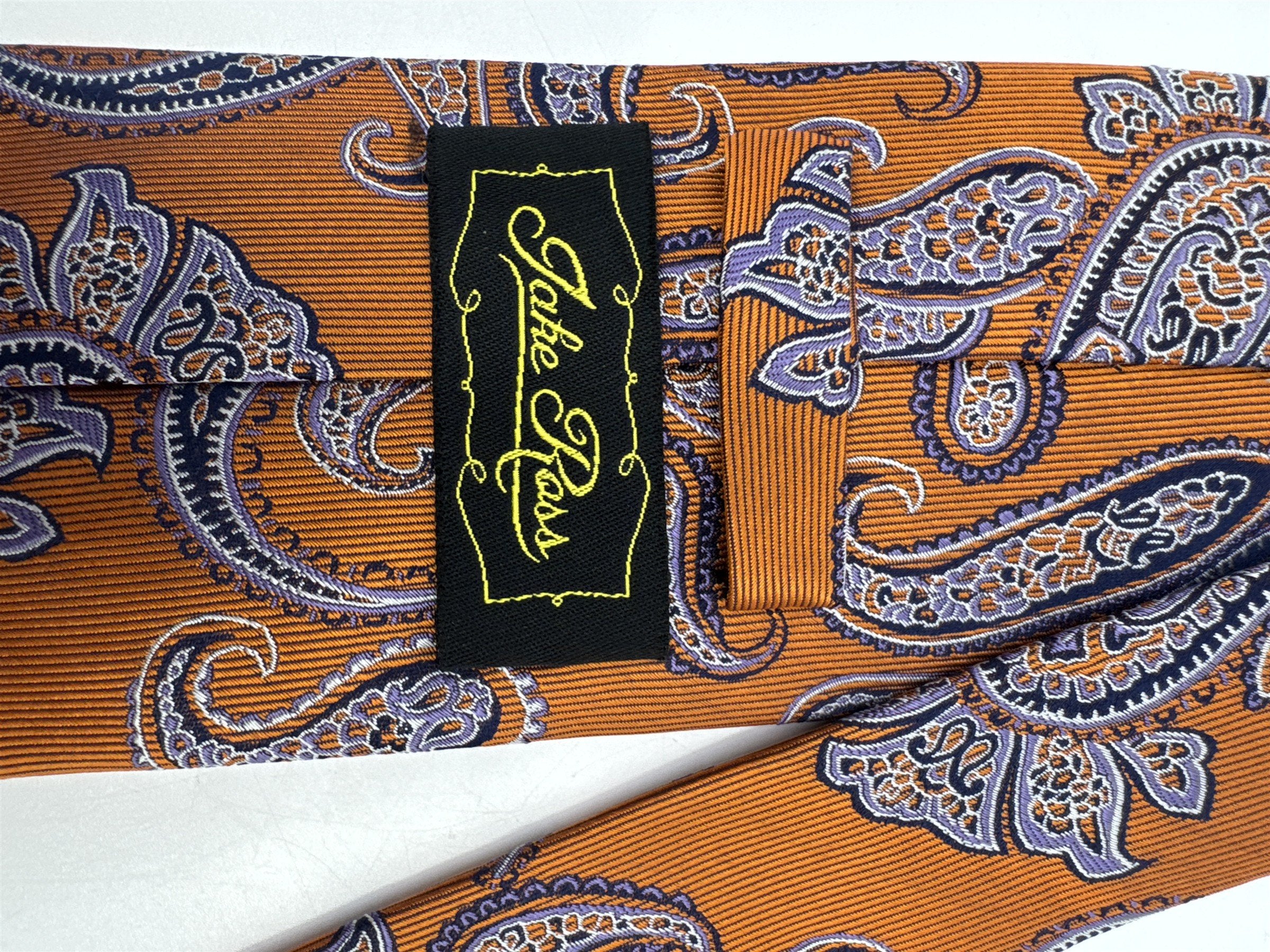 Jake Ross Orange and Blue Paisley Pattern Men's Neck Tie