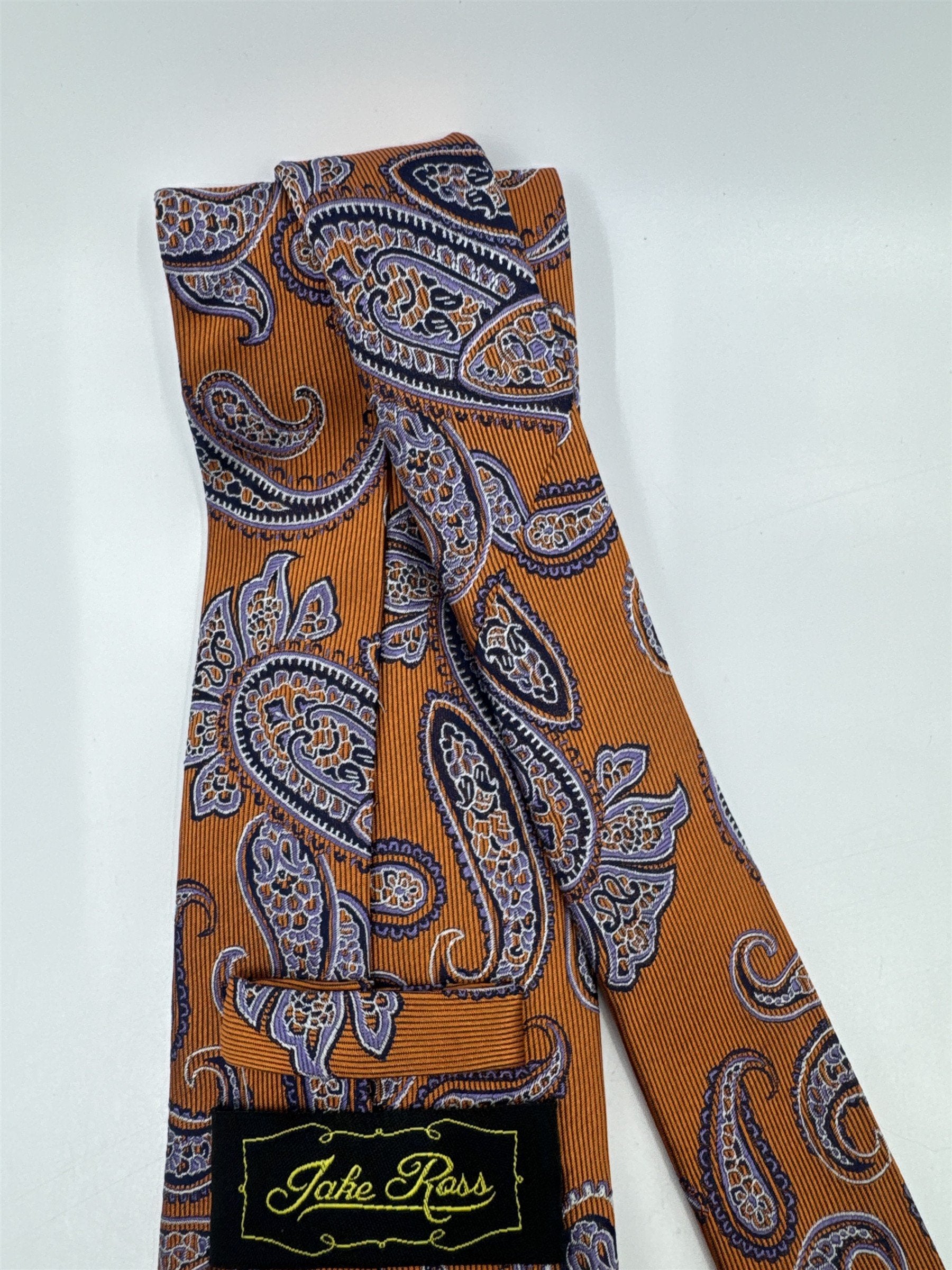 Jake Ross Orange and Blue Paisley Pattern Men's Neck Tie