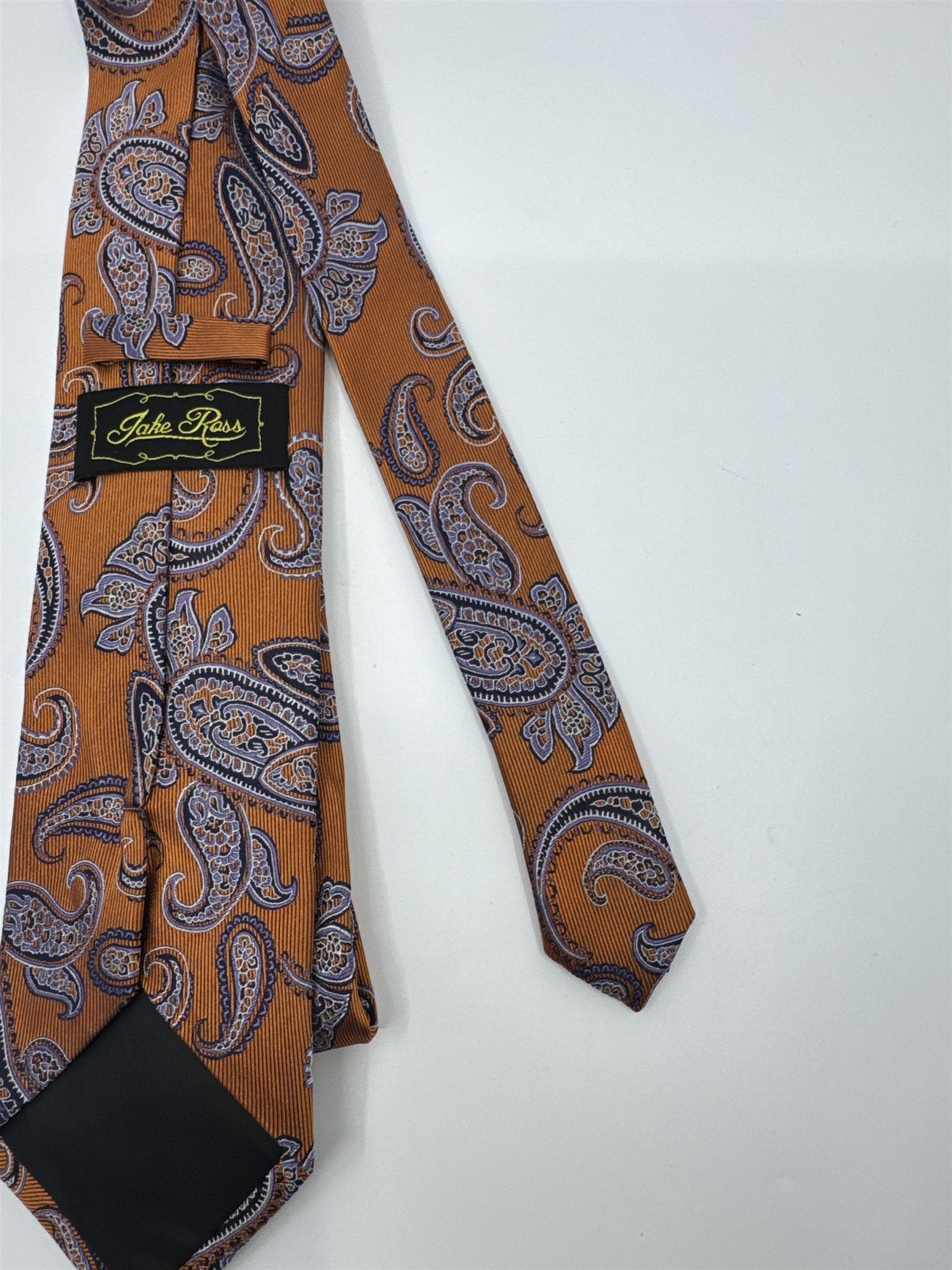 Jake Ross Orange and Blue Paisley Pattern Men's Neck Tie