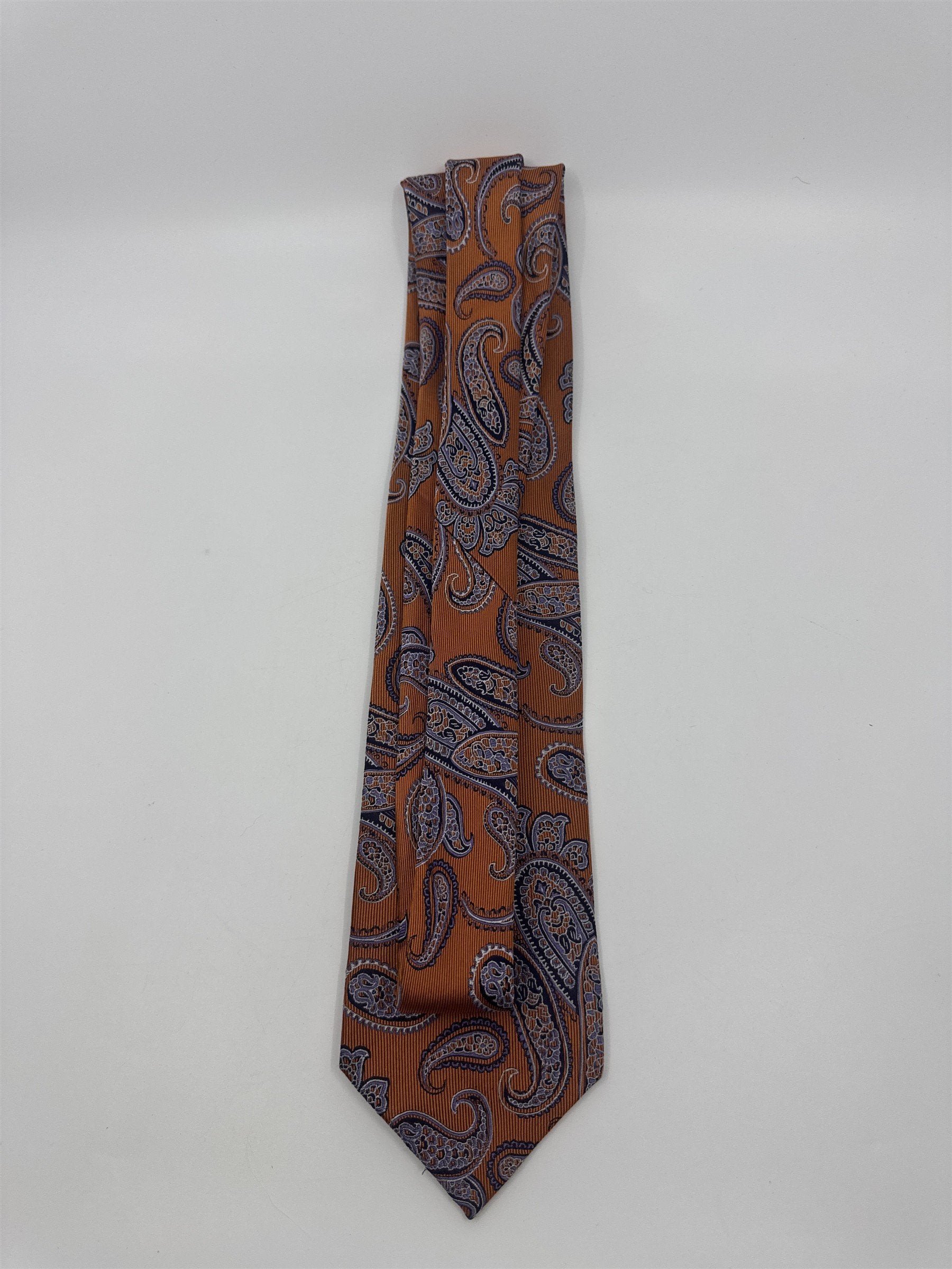Jake Ross Orange and Blue Paisley Pattern Men's Neck Tie