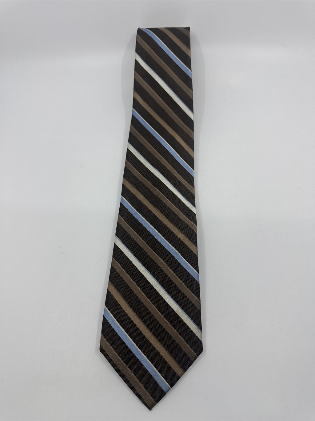 Enro Since 1919 Brown, White and Light Blue Striped Men's Neck Tie