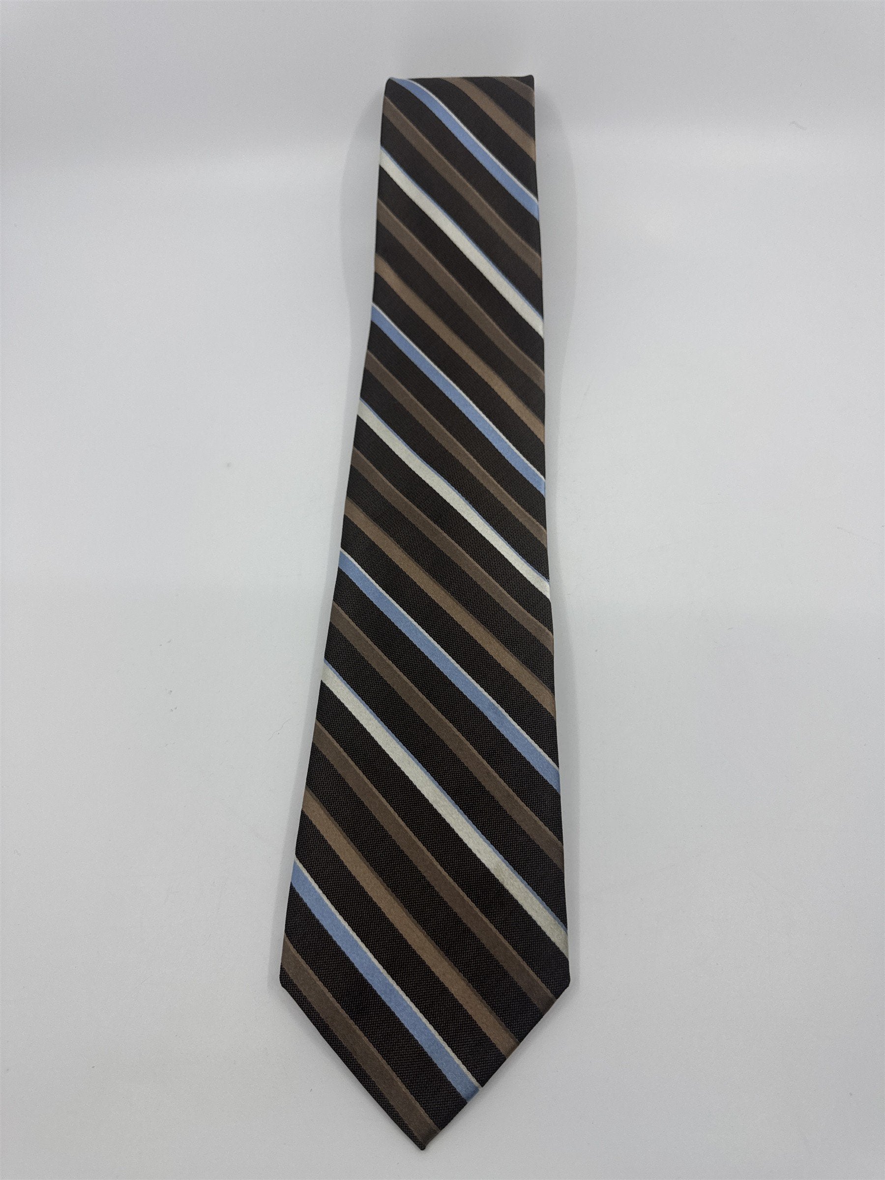 Enro Since 1919 Brown, White and Light Blue Striped Men's Neck Tie