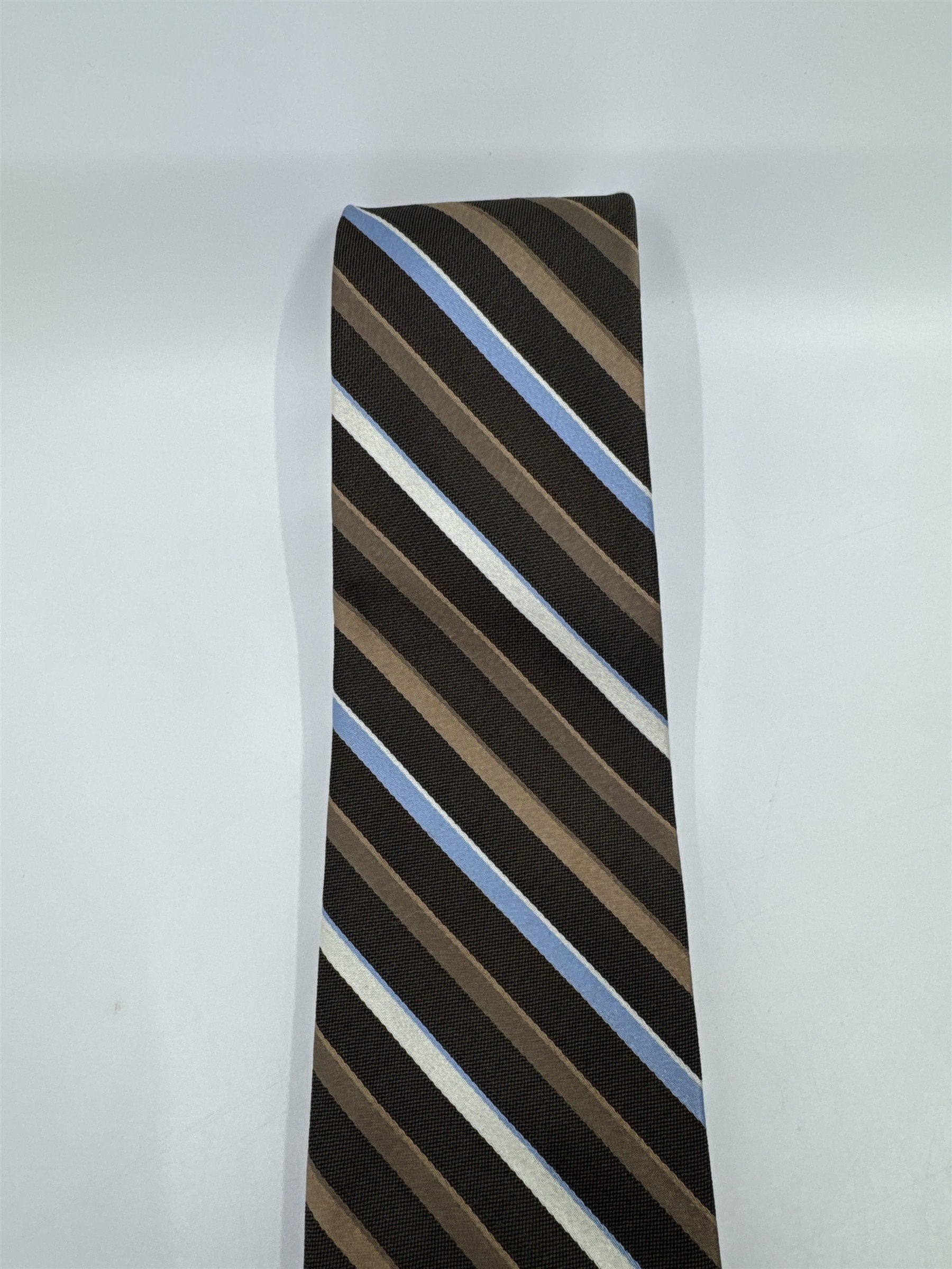 Enro Since 1919 Brown, White and Light Blue Striped Men's Neck Tie