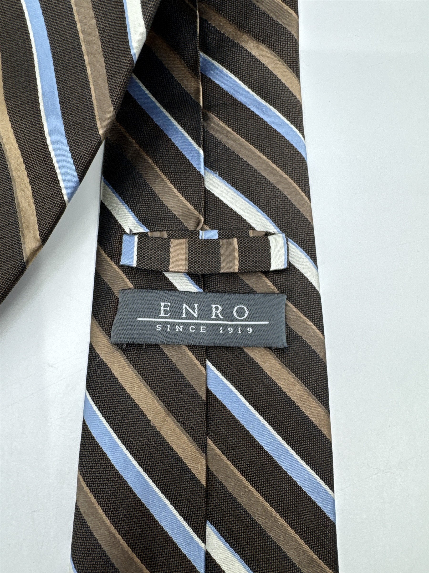 Enro Since 1919 Brown, White and Light Blue Striped Men's Neck Tie
