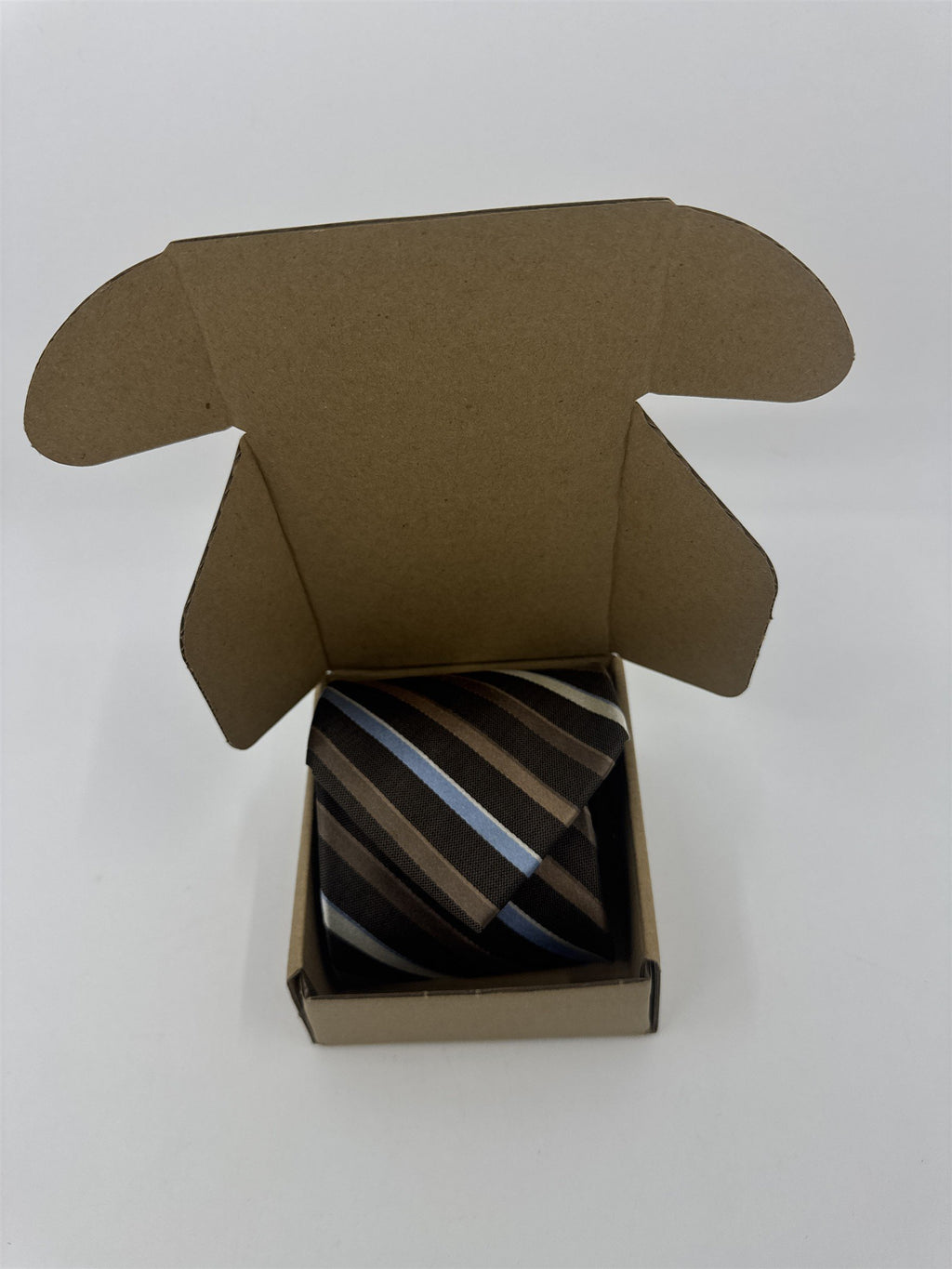 Enro Since 1919 Brown, White and Light Blue Striped Men's Neck Tie