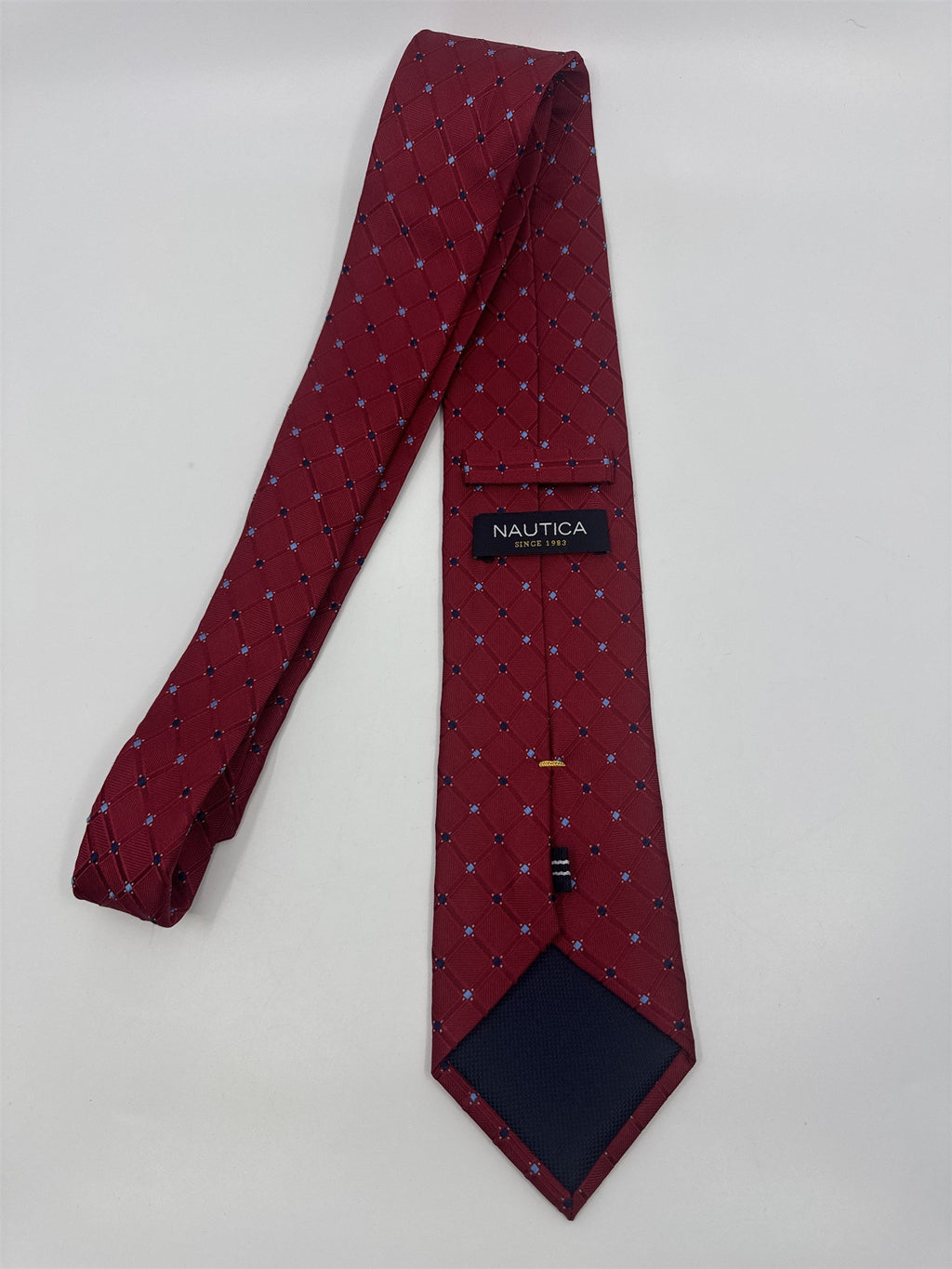 Nautica Since 1983 Red Men's Neck Tie With Small Blue Squares