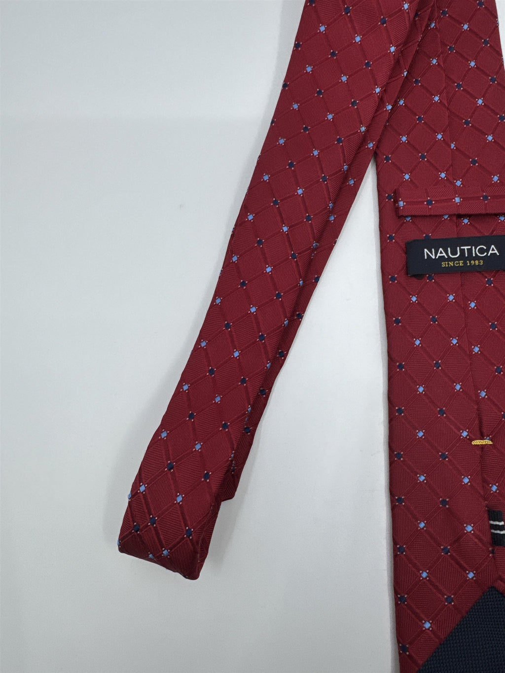 Nautica Since 1983 Red Men's Neck Tie With Small Blue Squares