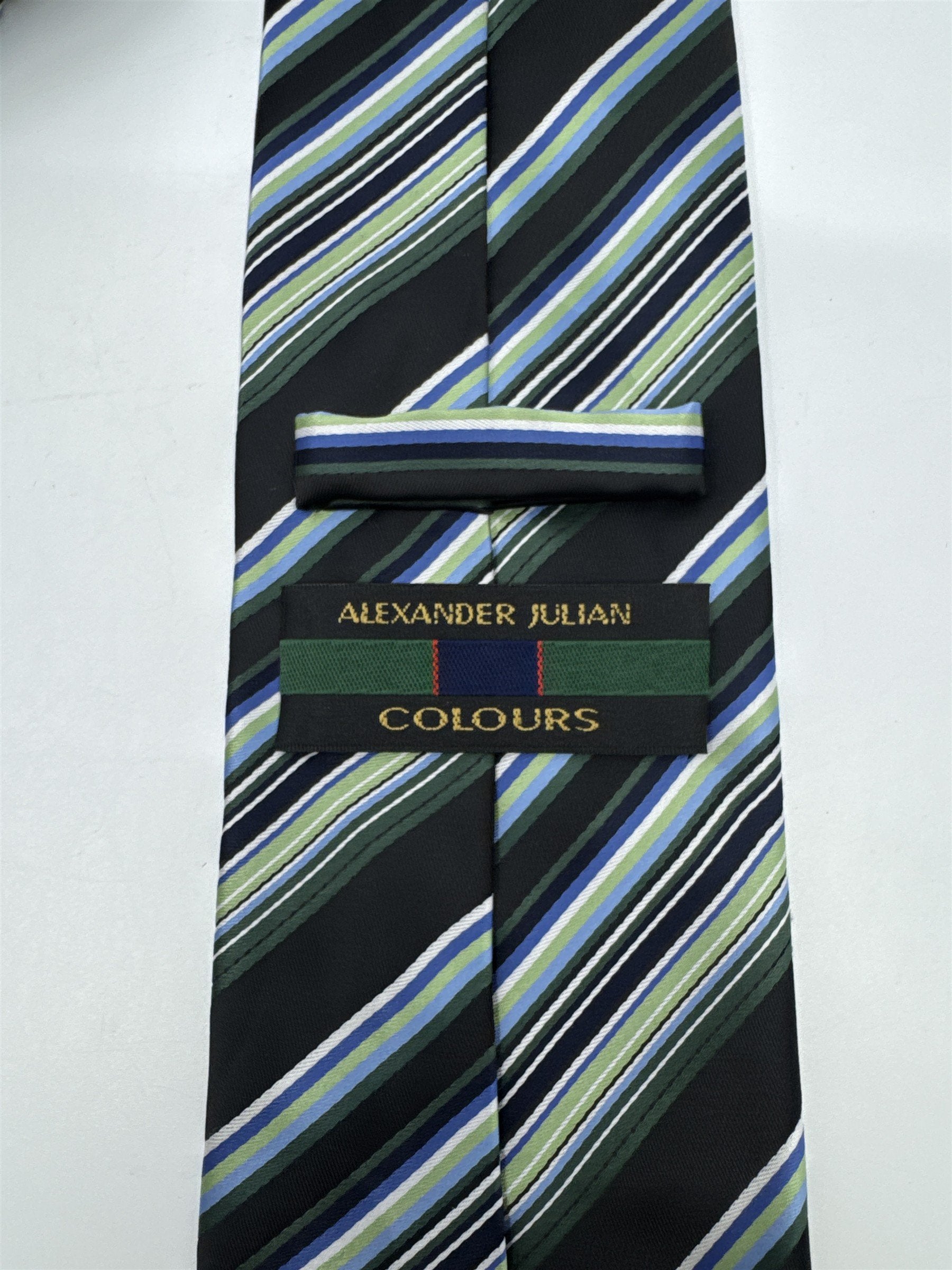 Alexander Julian Colours Black, Blue And Green Striped Men's Neck Tie