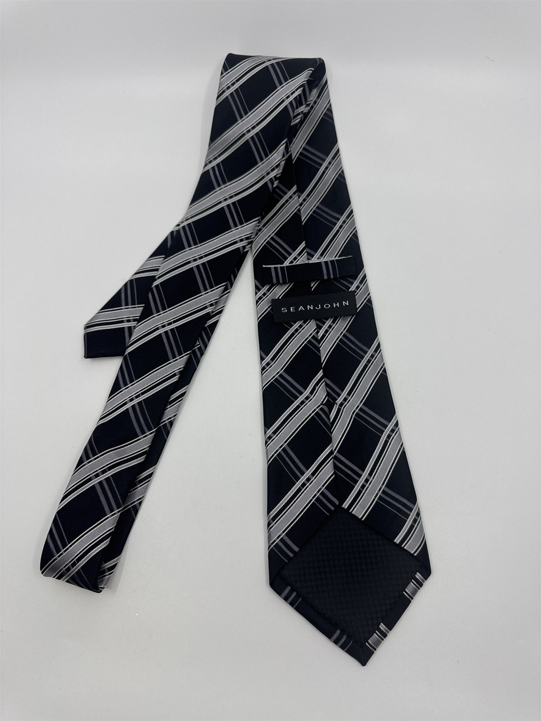 Sean John Black and Grey Striped Men's Neck Tie