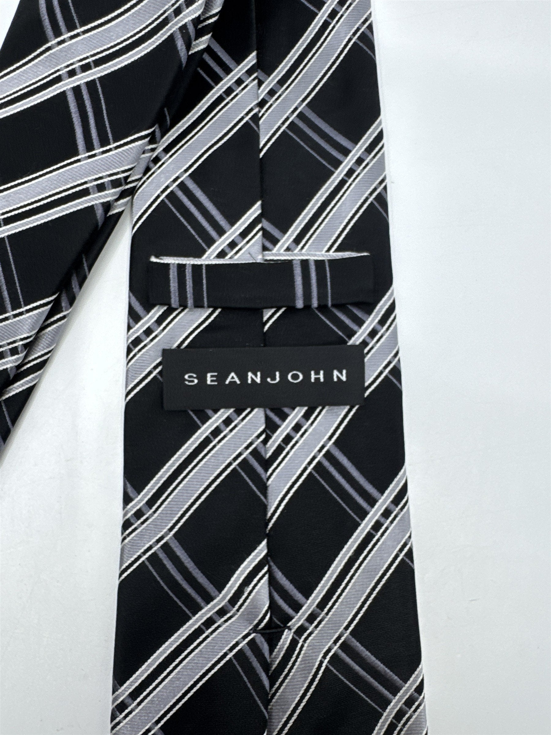 Sean John Black and Grey Striped Men's Neck Tie
