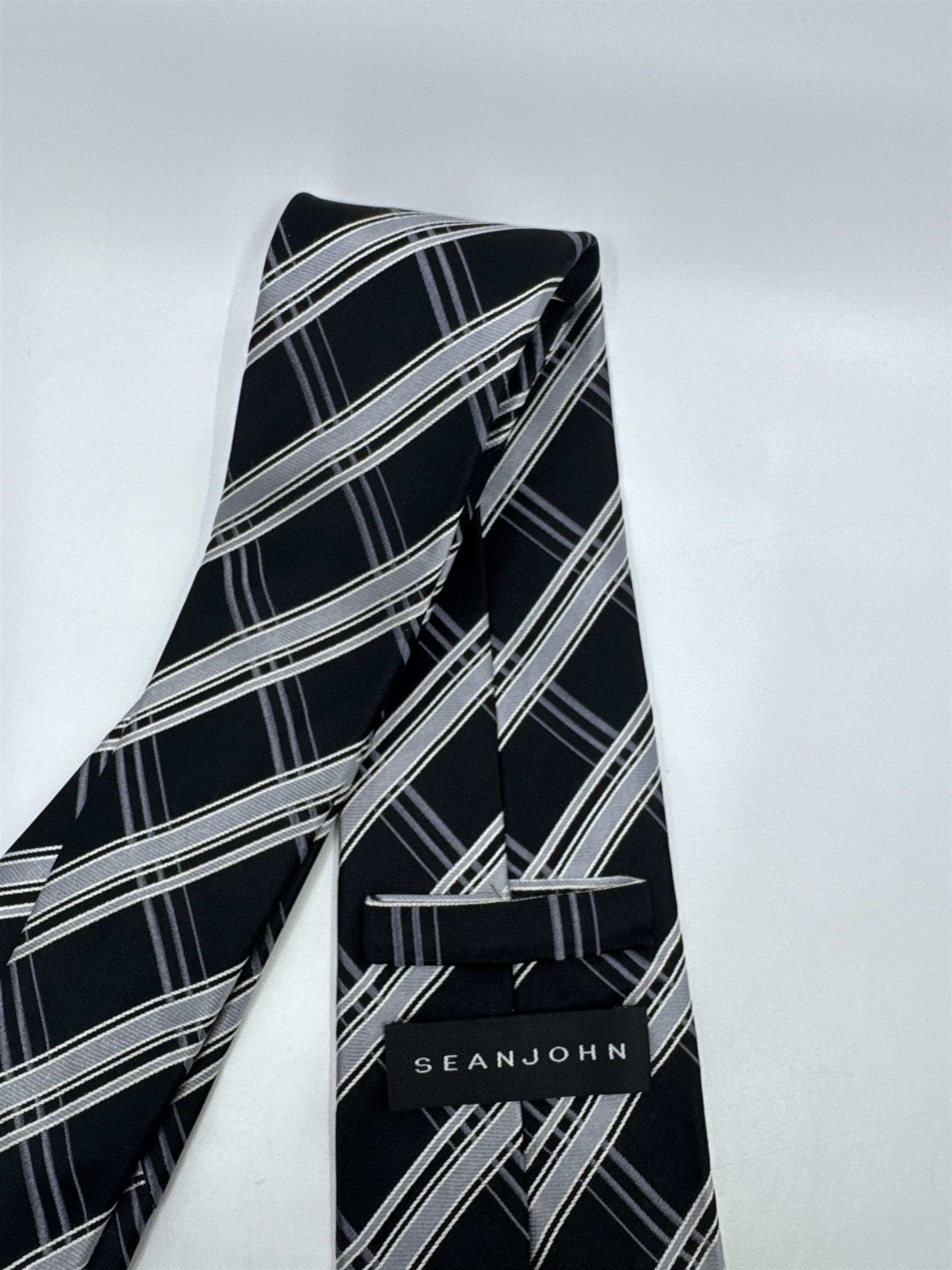 Sean John Black and Grey Striped Men's Neck Tie