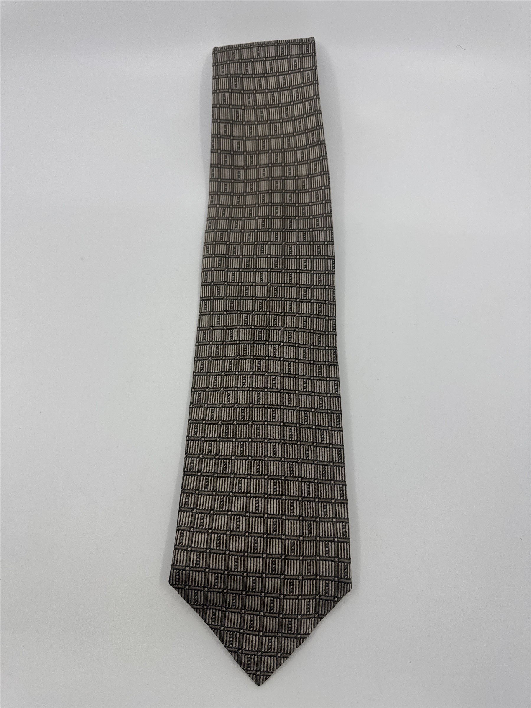 Stafford Made In Italy Gold/Creme Colored Block Pattern Men's Neck Tie