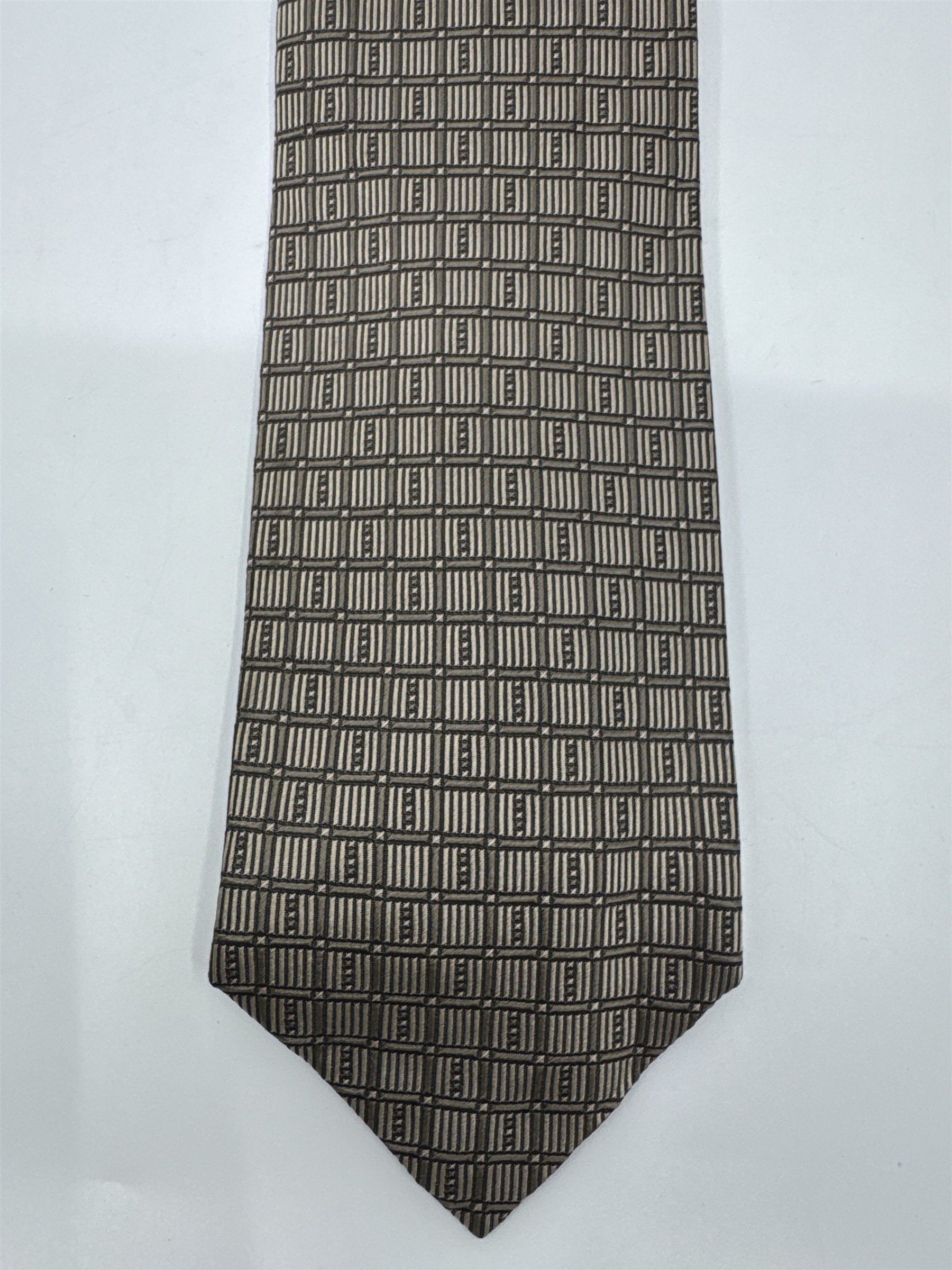 Stafford Made In Italy Gold/Creme Colored Block Pattern Men's Neck Tie