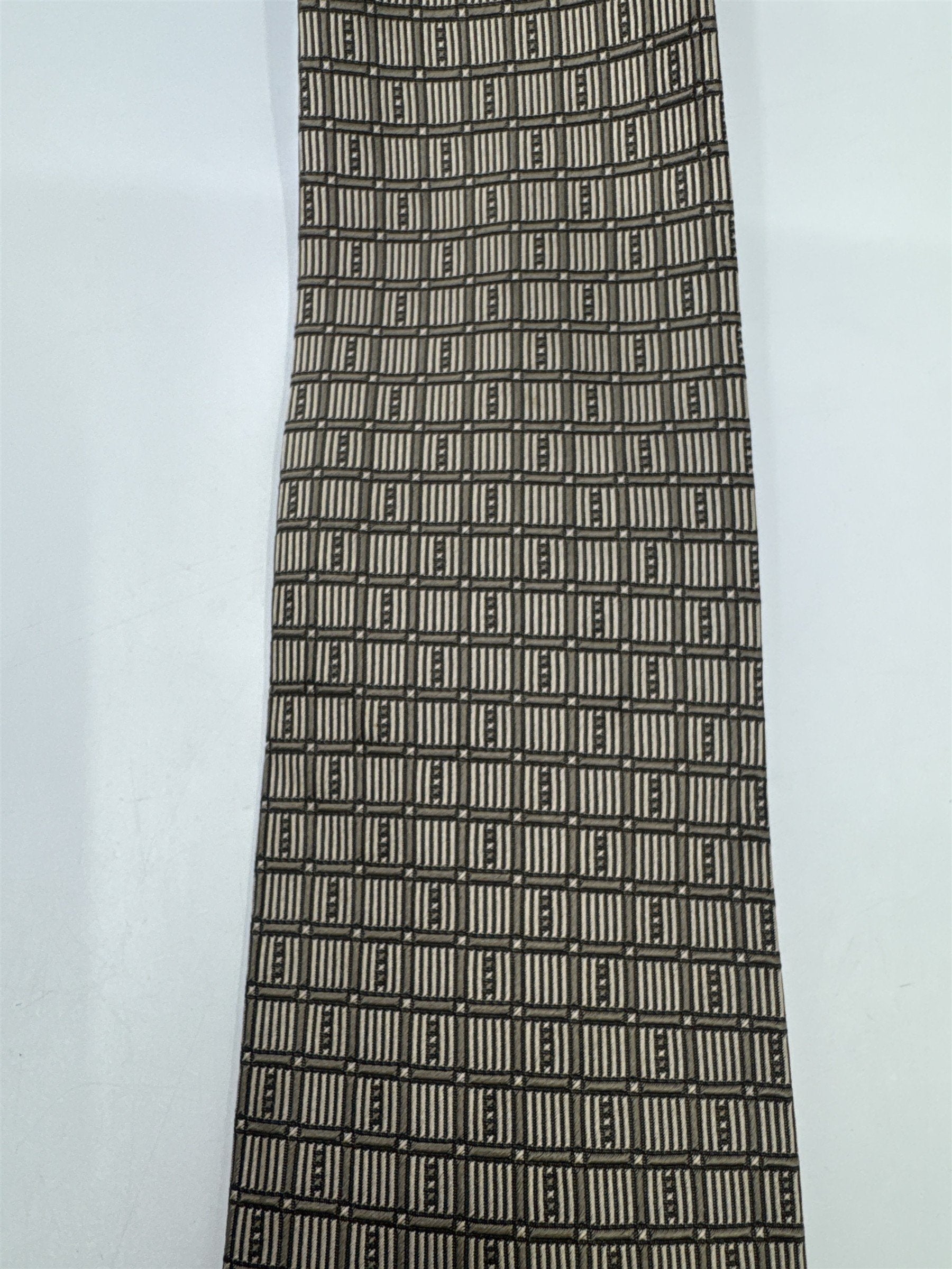 Stafford Made In Italy Gold/Creme Colored Block Pattern Men's Neck Tie