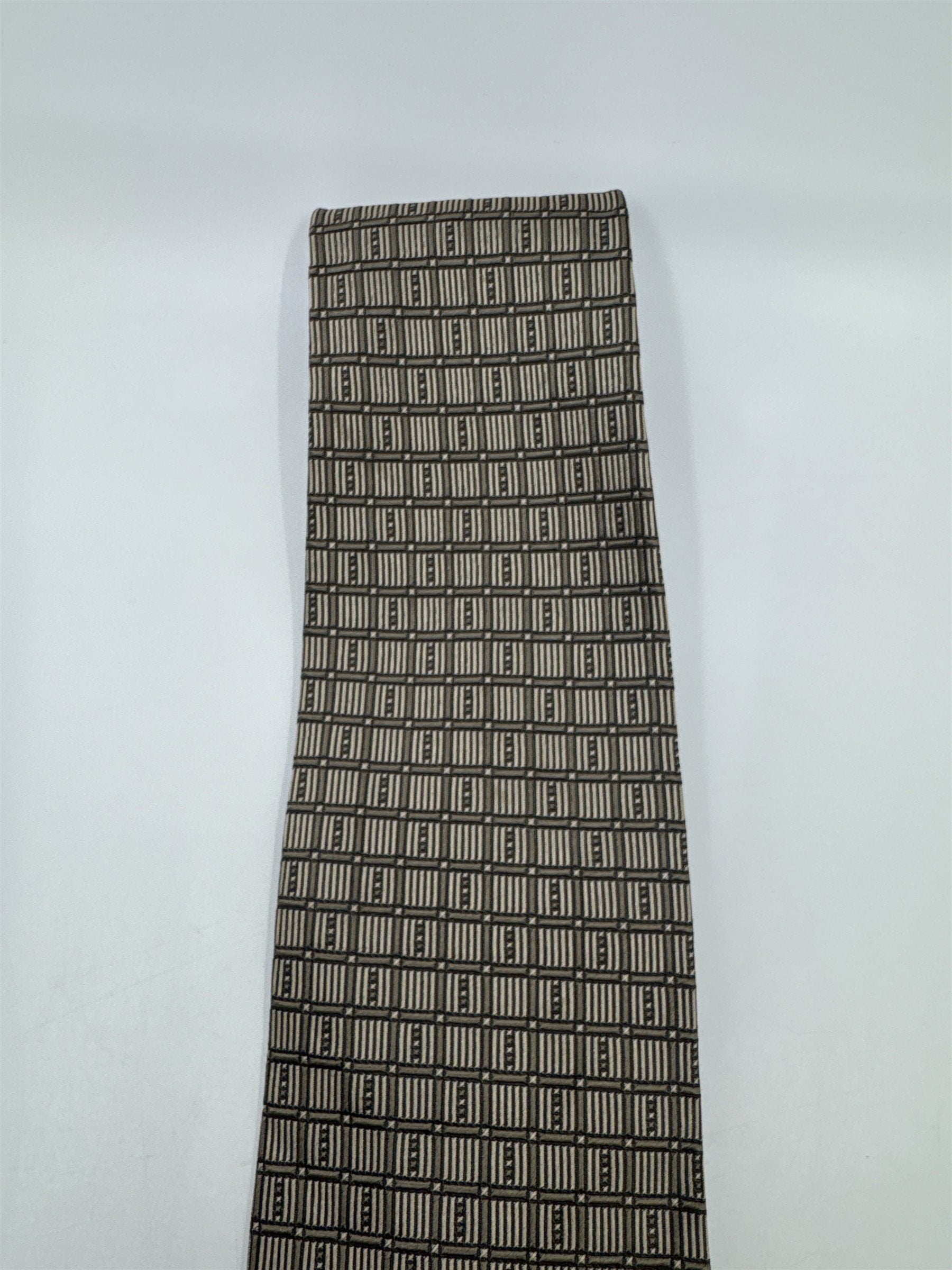 Stafford Made In Italy Gold/Creme Colored Block Pattern Men's Neck Tie