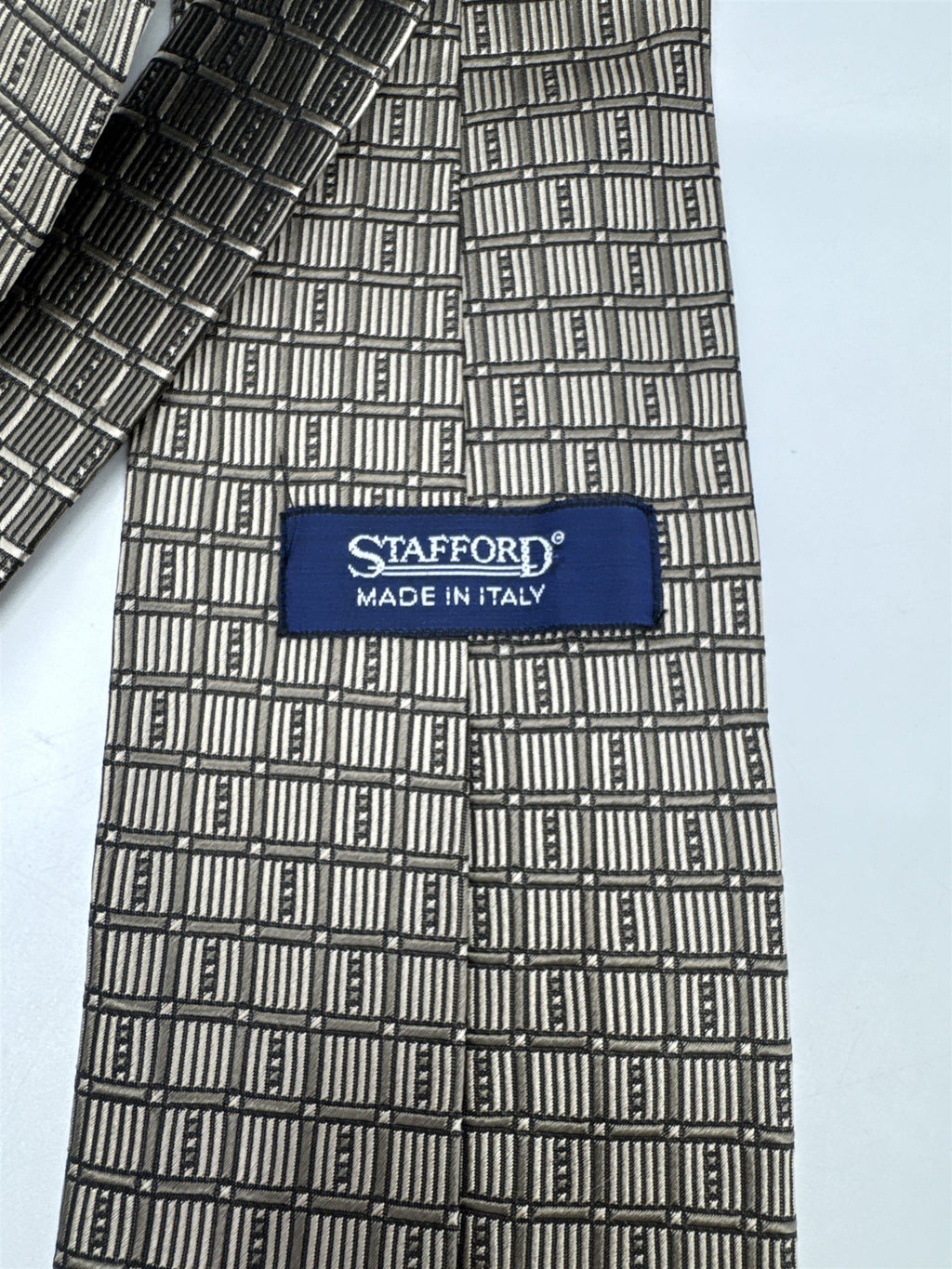 Stafford Made In Italy Gold/Creme Colored Block Pattern Men's Neck Tie
