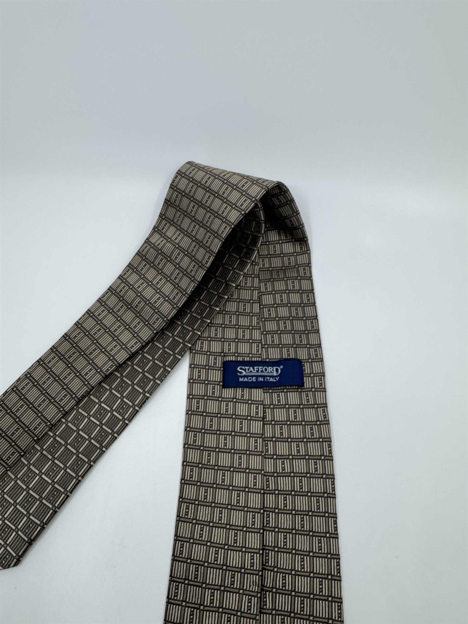 Stafford Made In Italy Gold/Creme Colored Block Pattern Men's Neck Tie