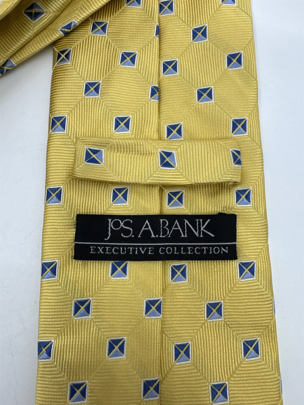 Jos. A. Bank Executive Collection Yellow Men's Neck Tie W/ Blue Squares