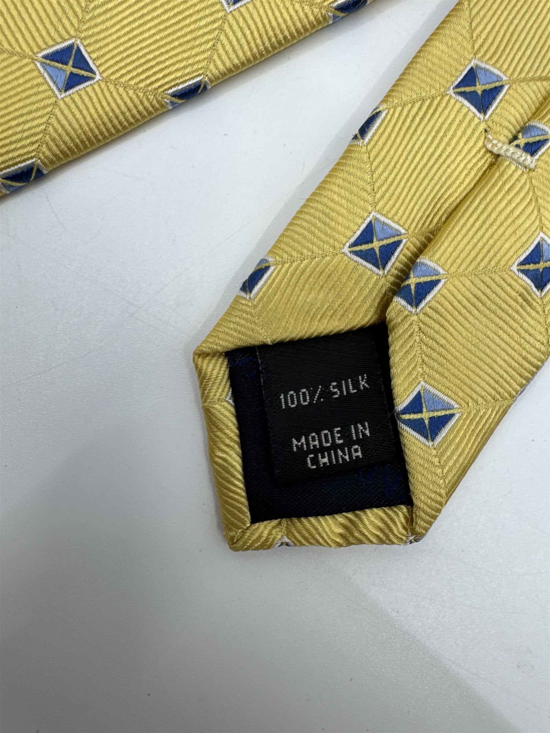 Jos. A. Bank Executive Collection Yellow Men's Neck Tie W/ Blue Squares