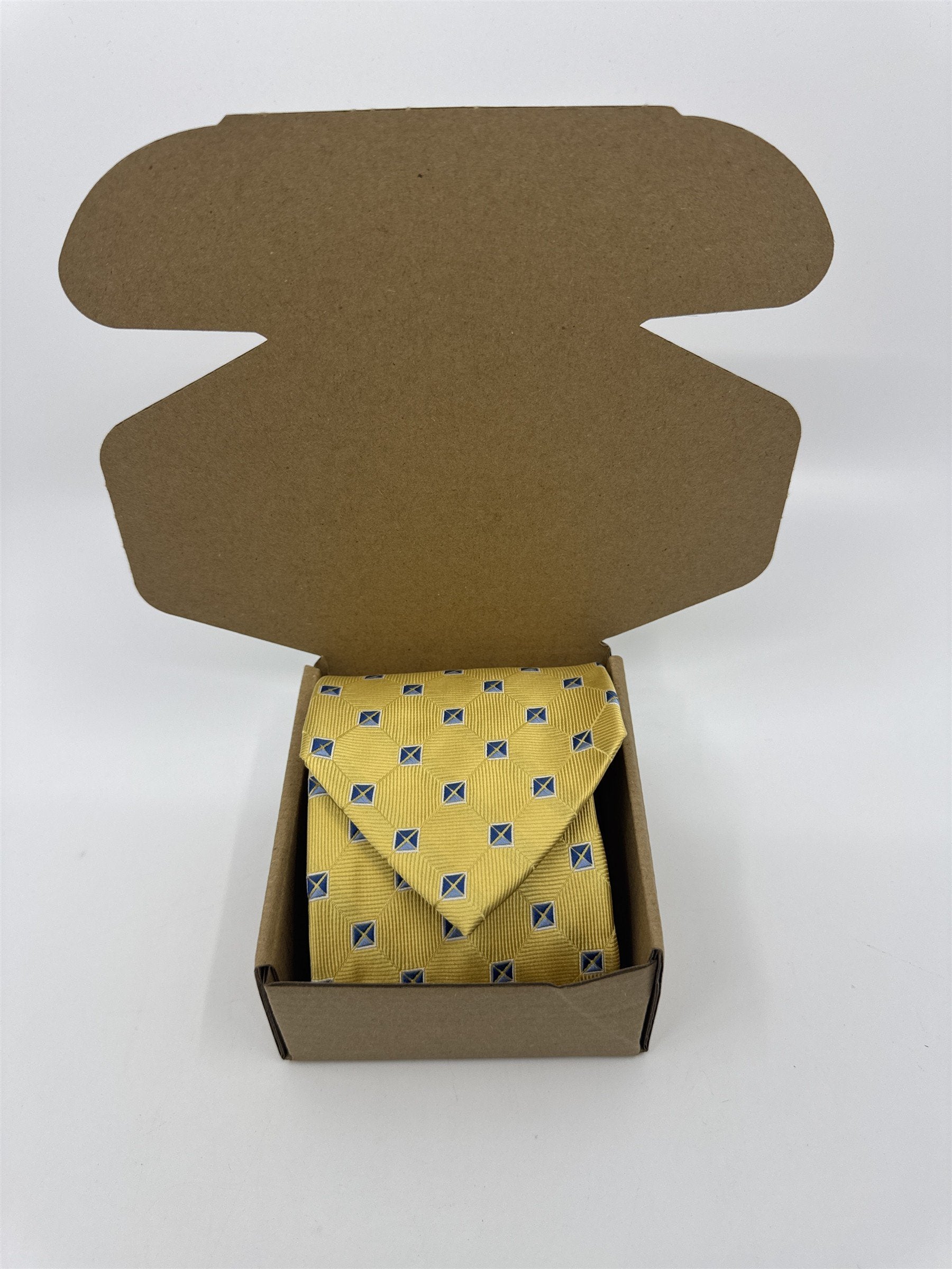 Jos. A. Bank Executive Collection Yellow Men's Neck Tie W/ Blue Squares