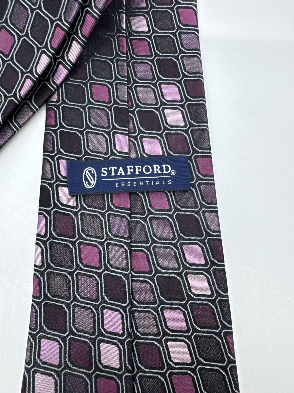 Stafford Essentials Purple And Pink Block Pattern Men's Neck Tie