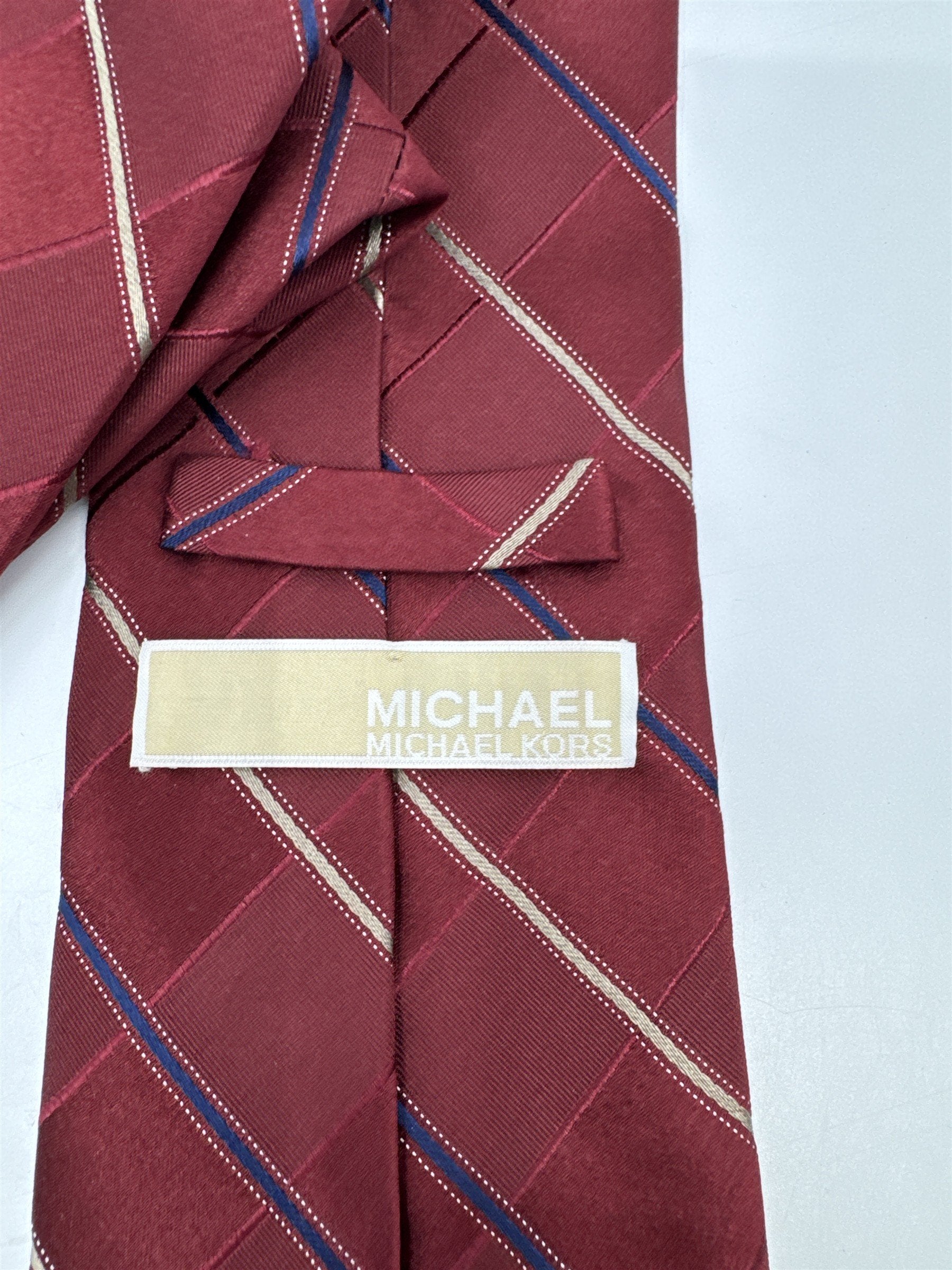 Michael Kors Red Men's Neck Tie W/ Gold And Blue Stripes